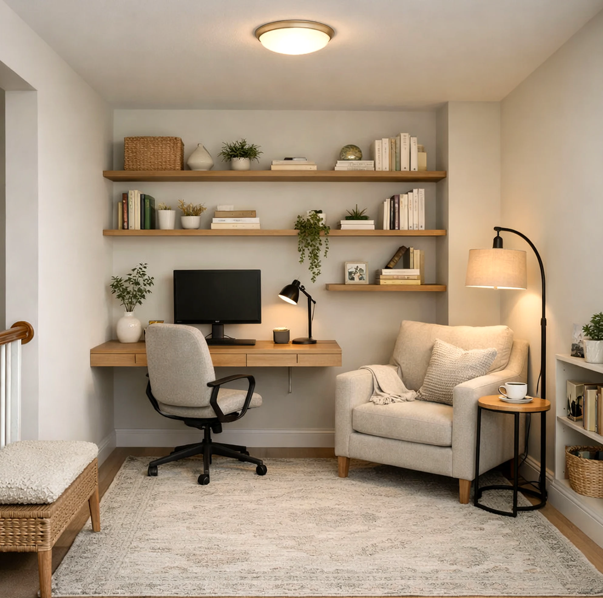Natural soft sofa brings a useful note of texture, making the corner feel pleasantly composed.