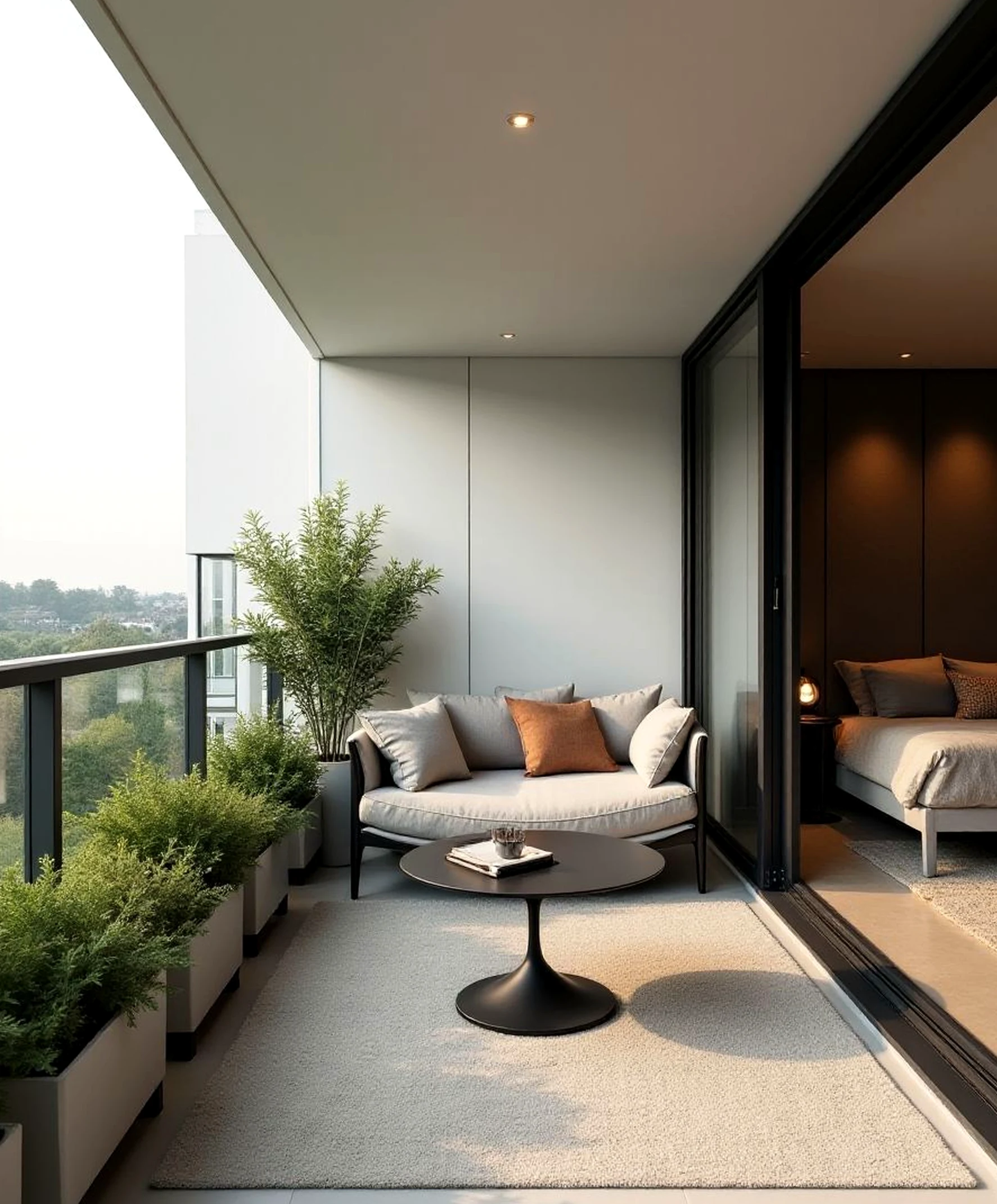 Relaxed patio corner draws attention to charm while the arrangement stays clear and inviting.