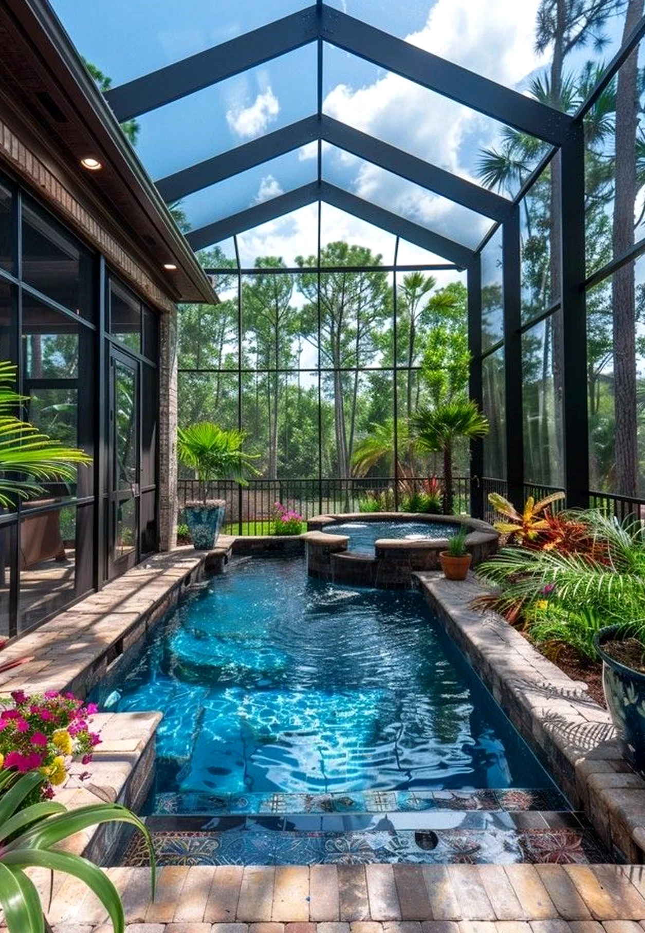 Polished window seat frames the garden edge with clarity, making the scene feel pleasantly composed.