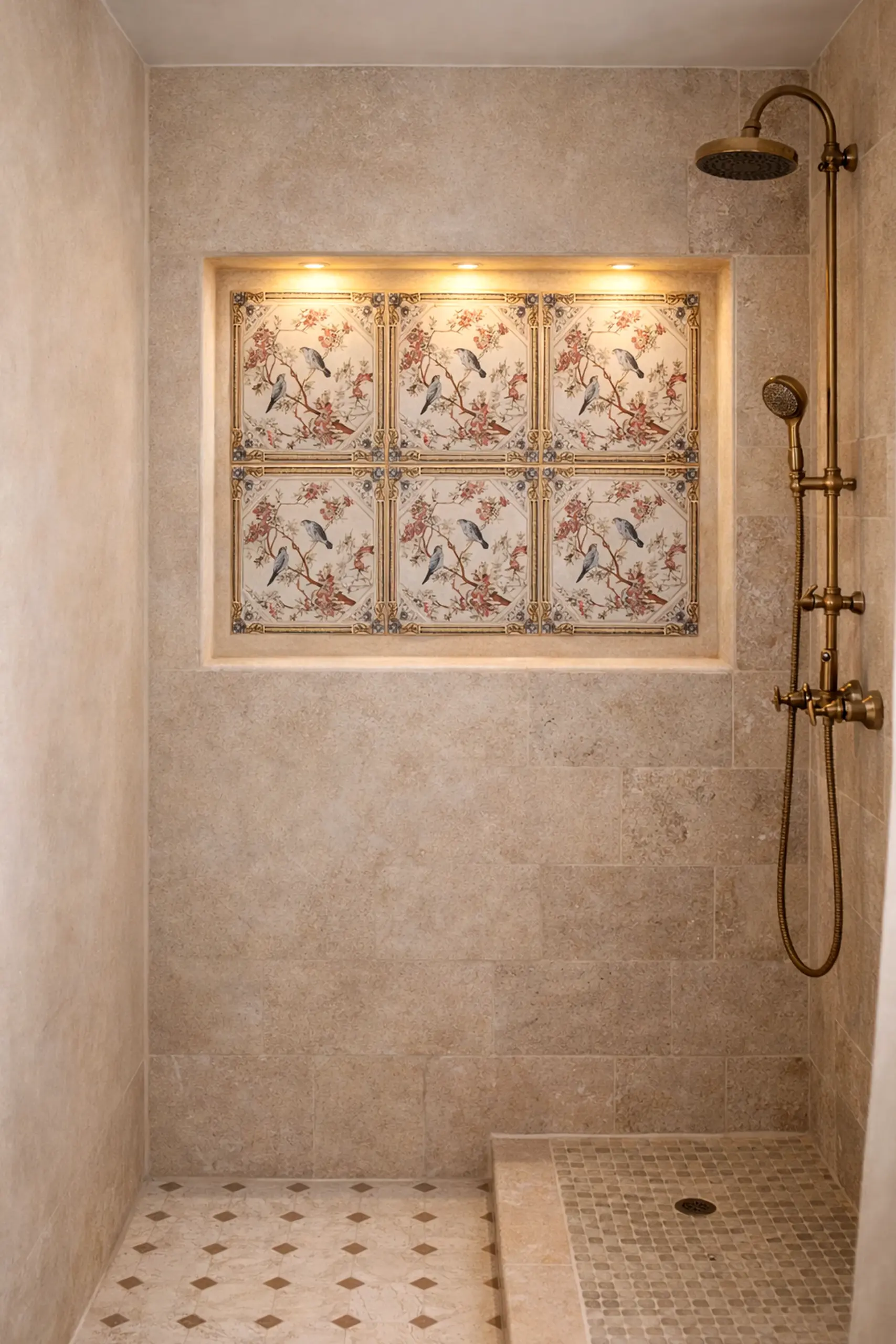 Crisp wall niche frames the composition with clarity, making the scene feel ready for quiet use.