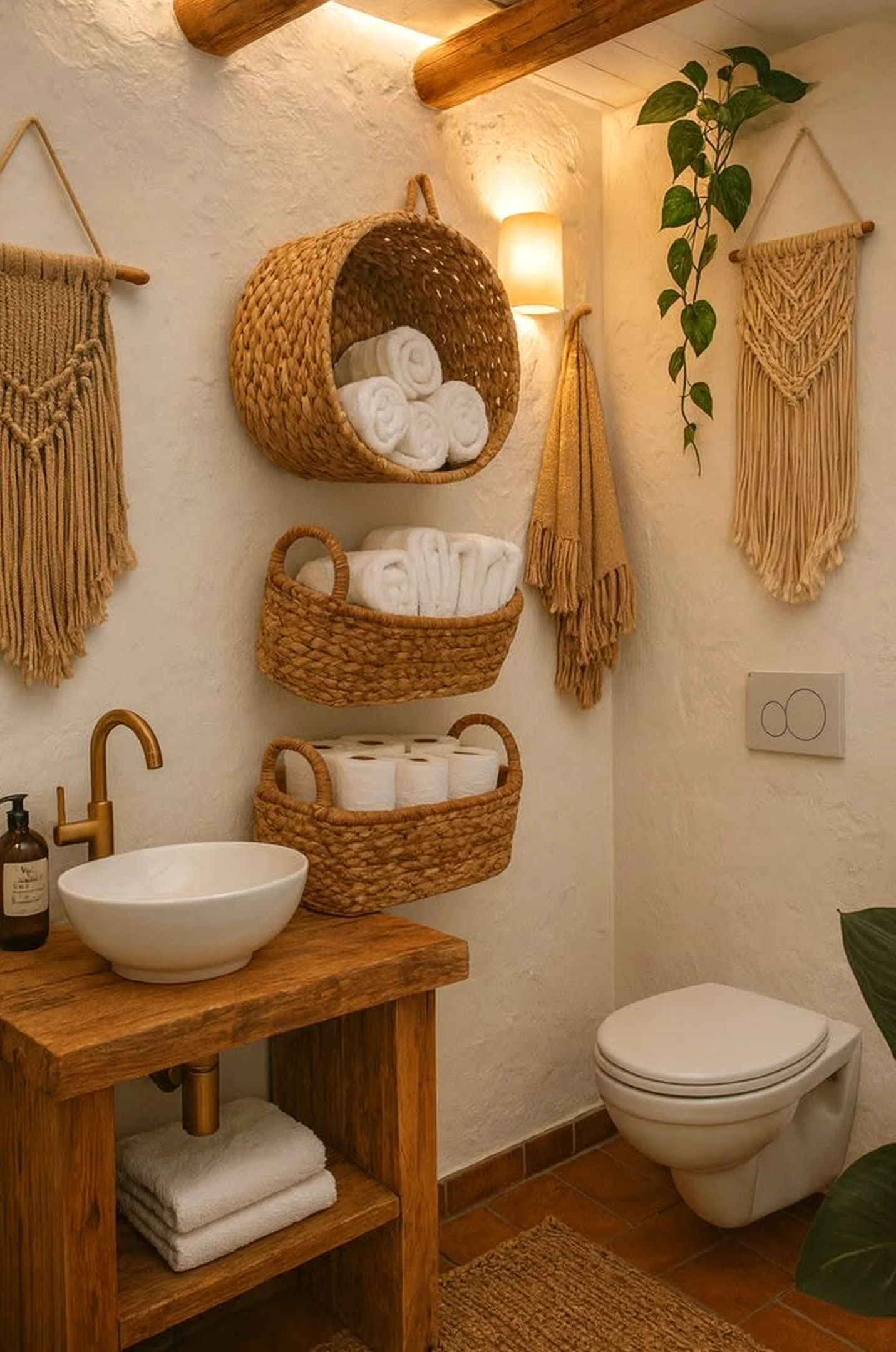 Simple breakfast table brings a useful note of comfort, making the wall feel soft at the edges.