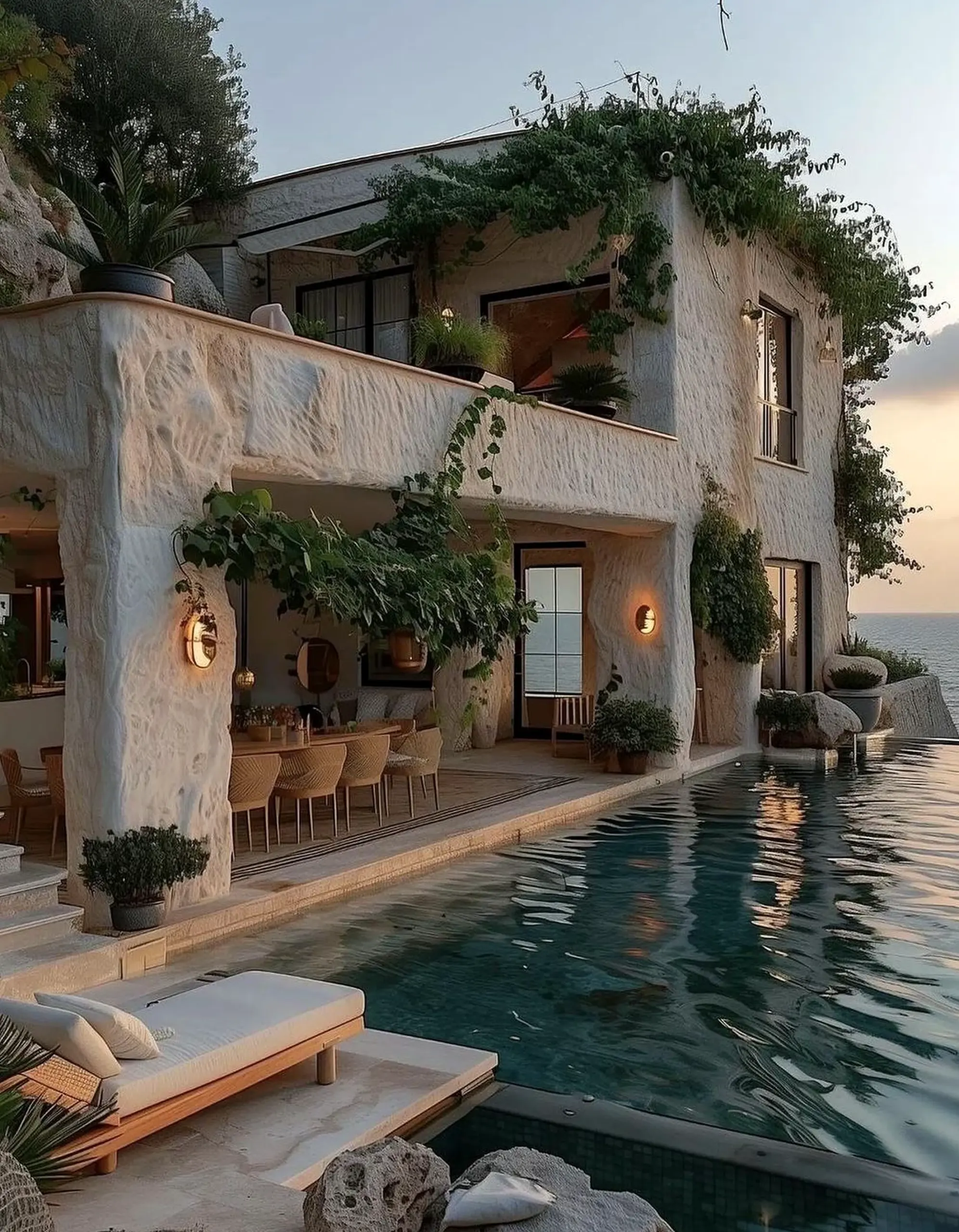 Layered sink area draws attention to warmth while the backdrop stays simple yet expressive.