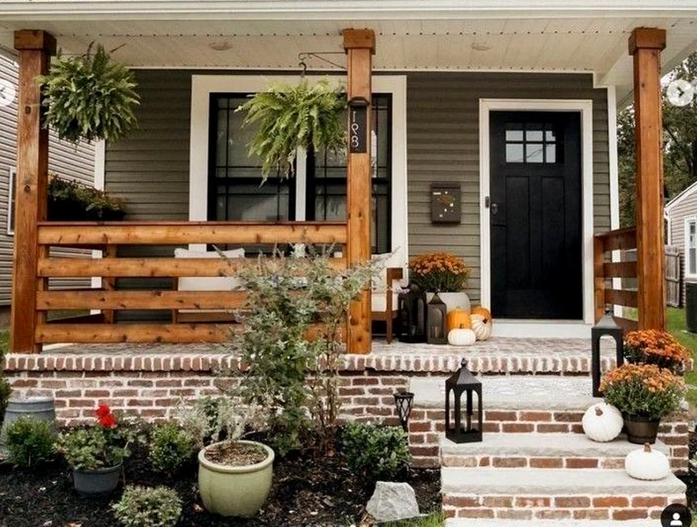 Soft garden seating frames the corner with freshness, making the scene feel settled and welcoming.