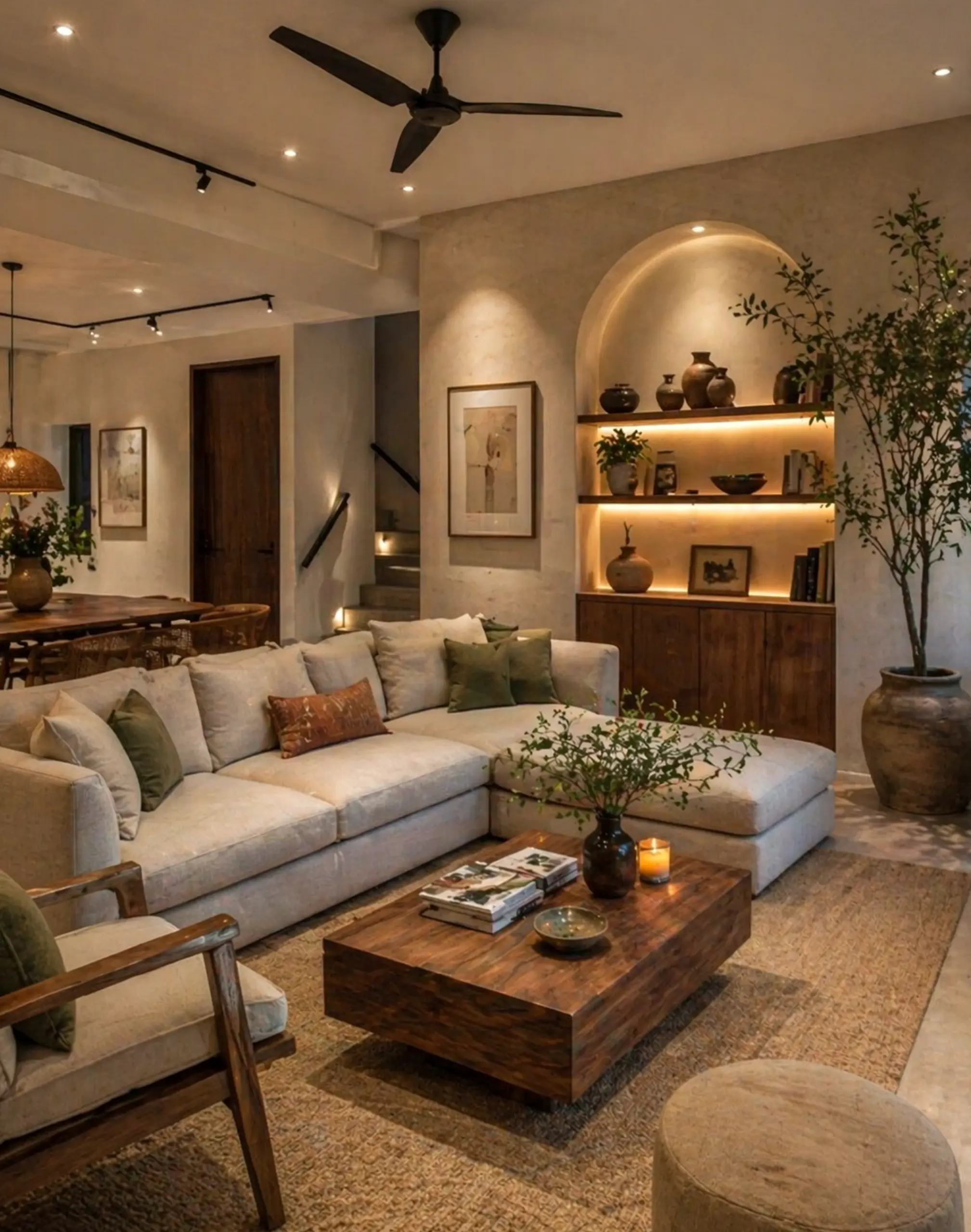 Bright colorful passage adds a clear layer of focus, helping the sitting area feel open and lived-in.