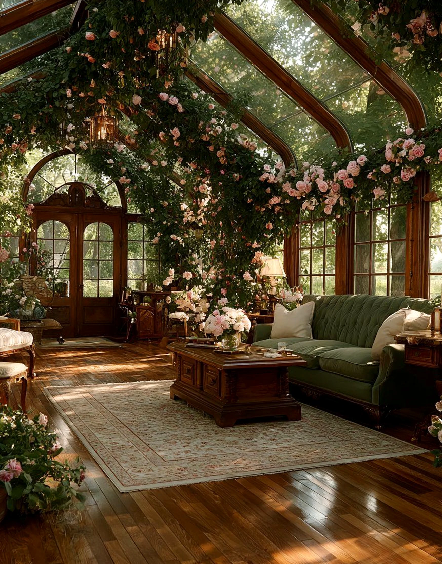 Cozy wooden deck supports the setting through contrast, leaving the space feeling warm without clutter.