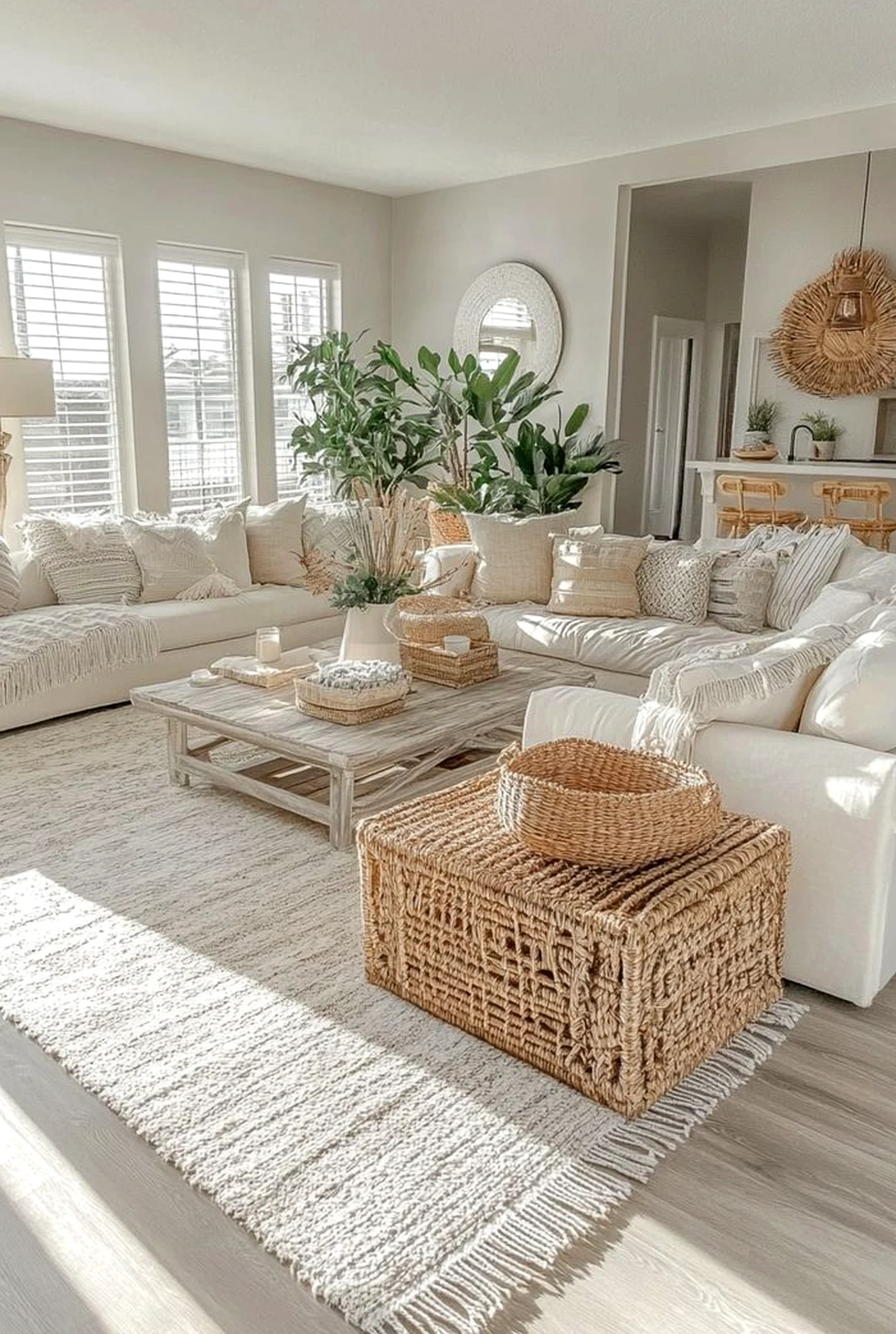 Warm wood shelving anchors the sitting area with rhythm, giving the view a mood that feels pleasantly composed.