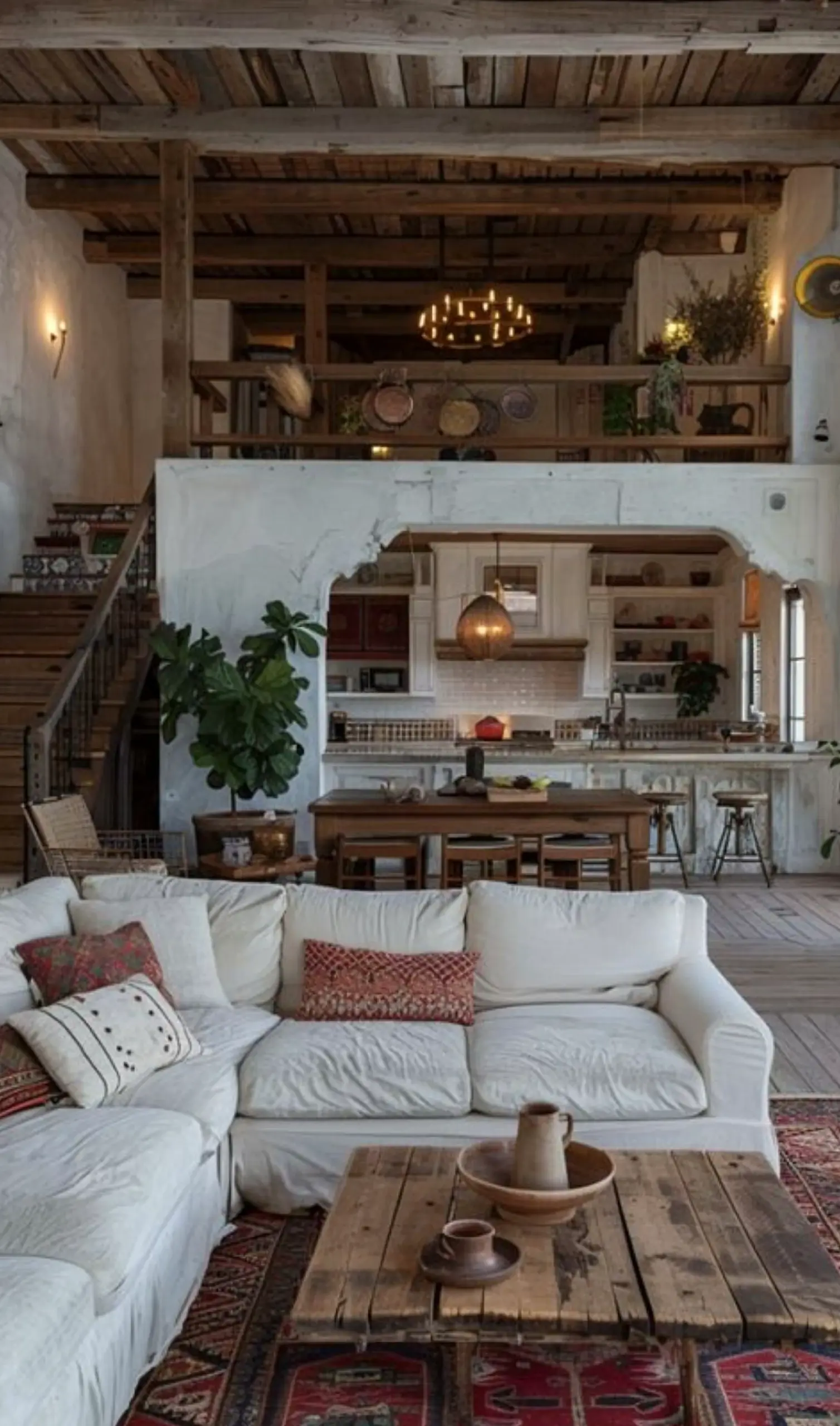 Subtle ceiling detail brings a useful note of balance, making the composition feel ready for quiet use.