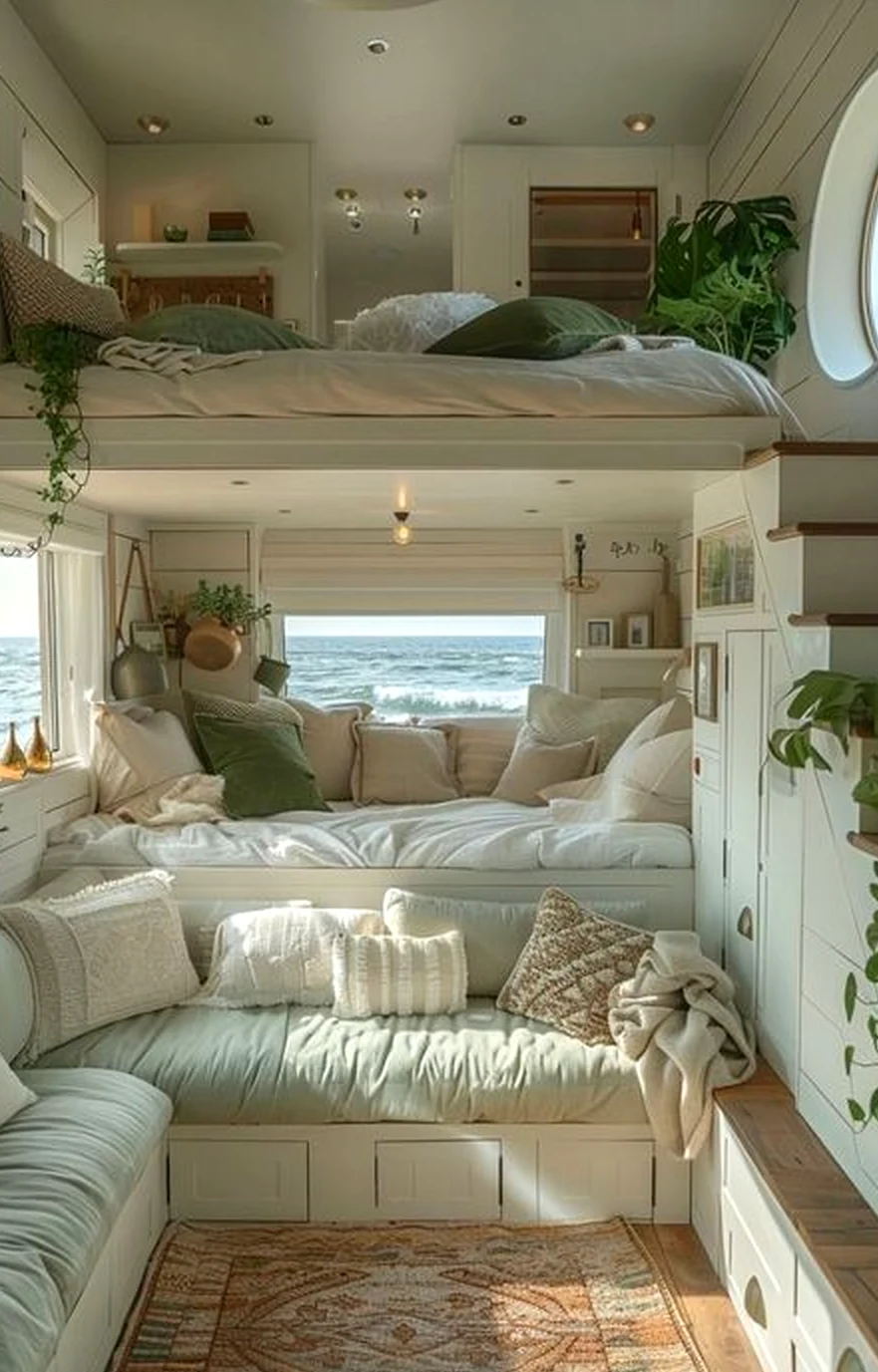 Layered neutral bedroom introduces ease into the entry, keeping the atmosphere warm without clutter.