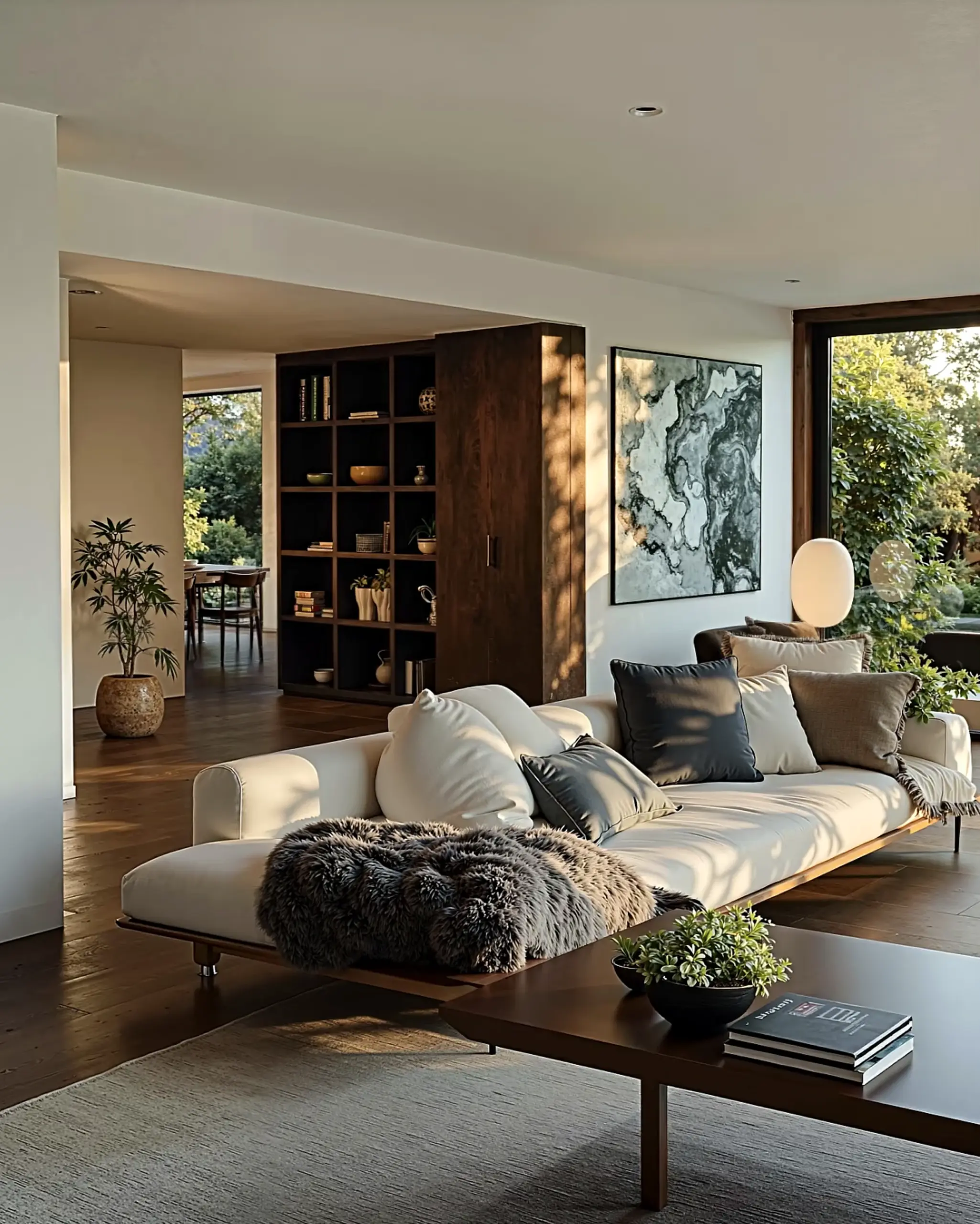 Earthy window seat gives the arrangement more ease, so the whole view feels fresh and intentional.