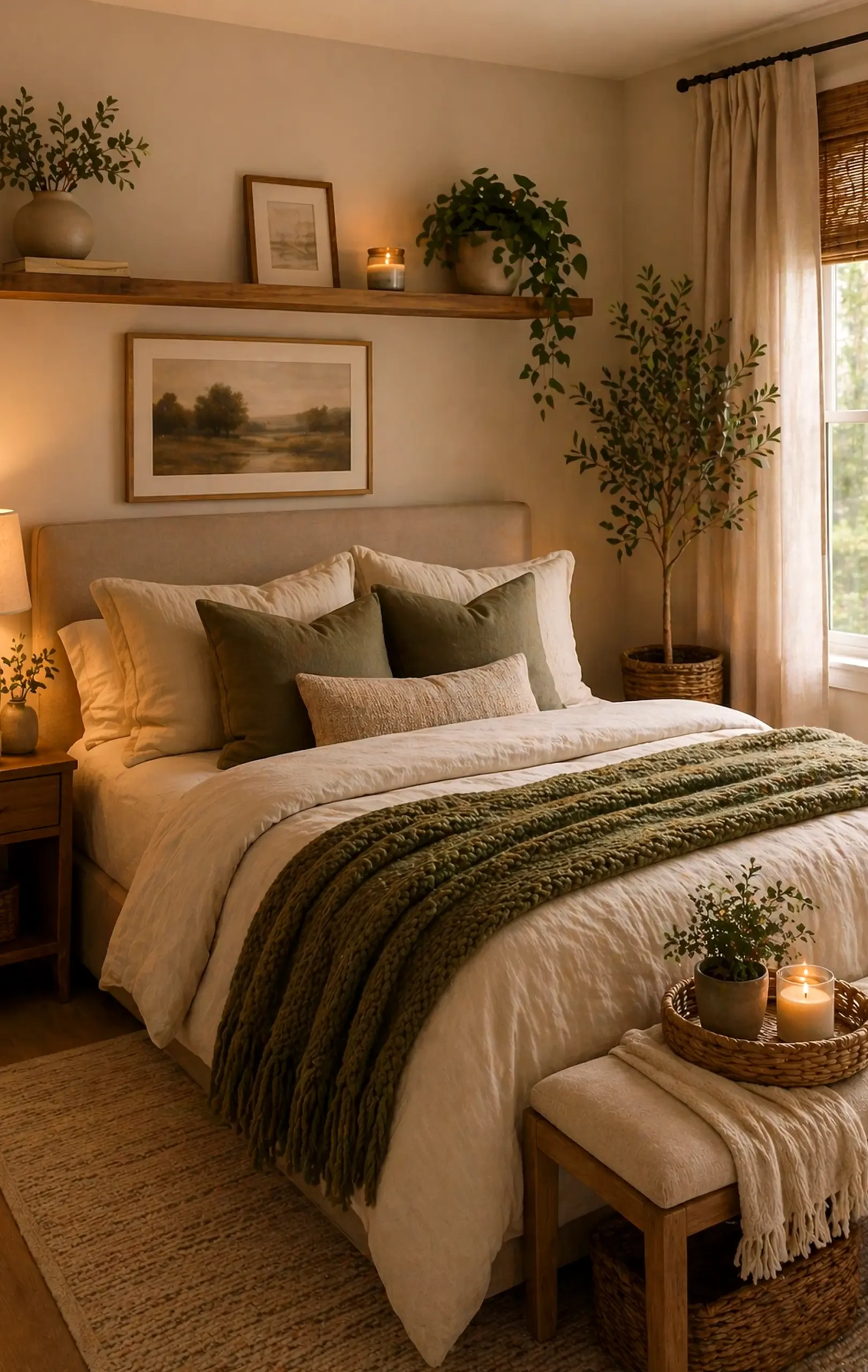 Earthy cabinet wall gives the entry more comfort, so the whole view feels personal and relaxed.