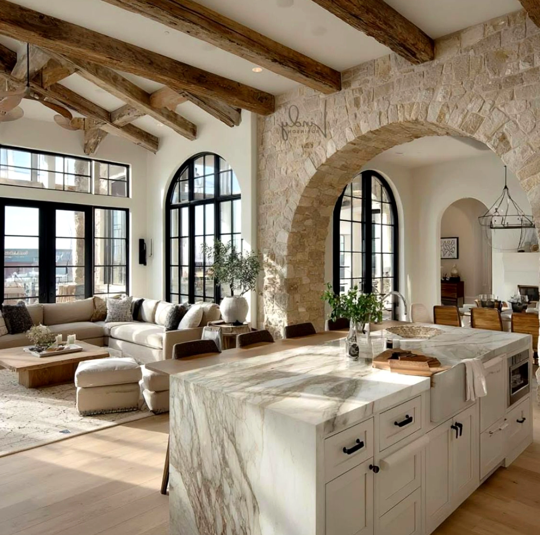Inviting outdoor lounge anchors the corner with personality, giving the view a mood that feels clear and inviting.