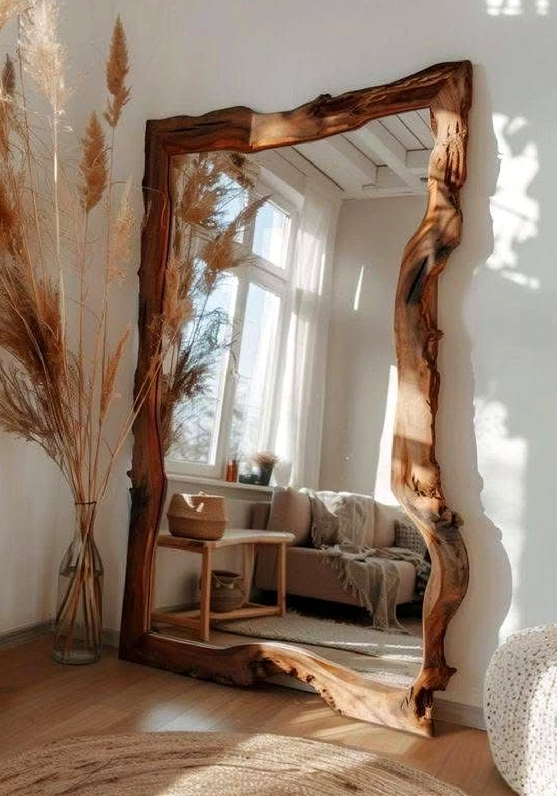 Calm courtyard view frames the wall with ease, making the scene feel personal and relaxed.
