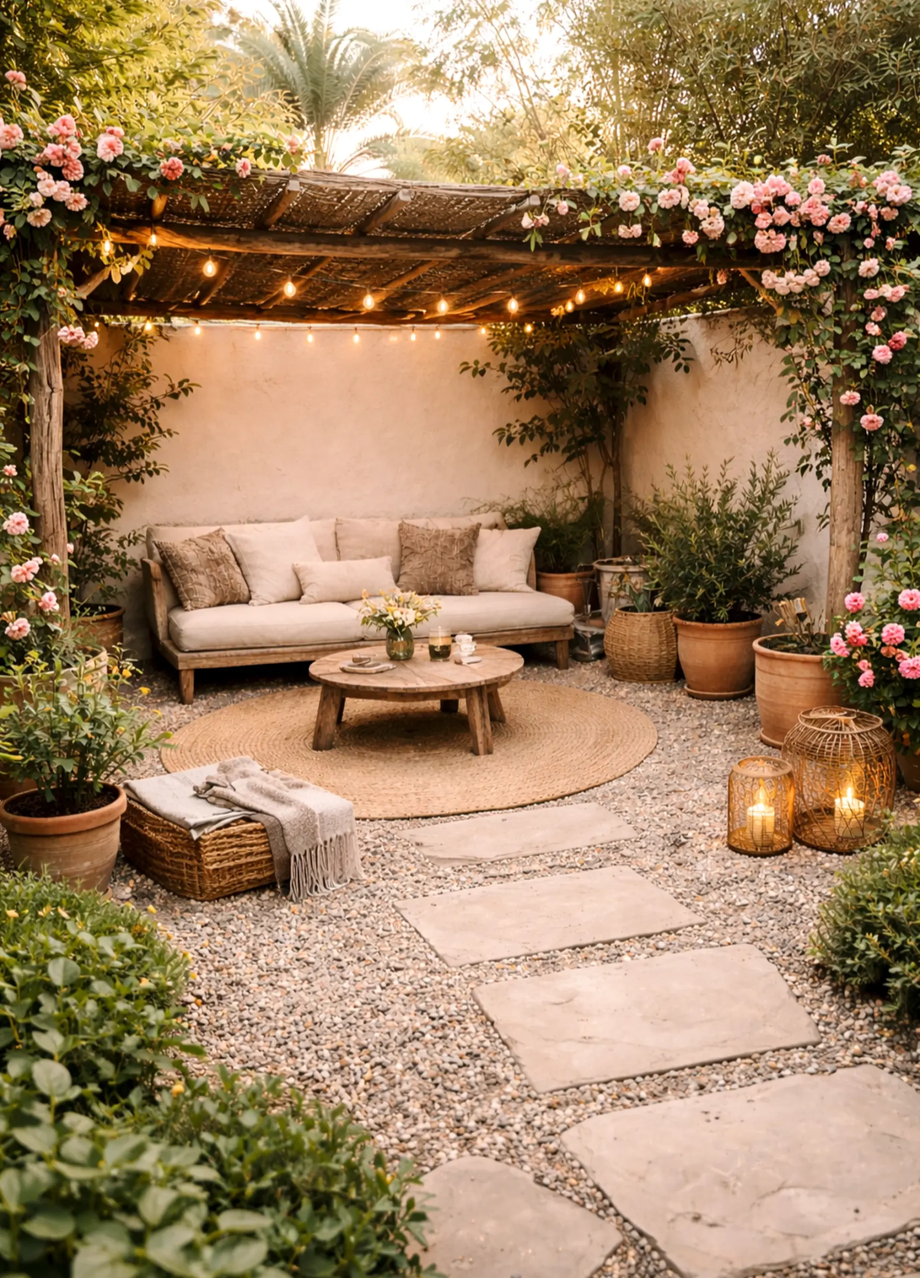 Textured courtyard view adds shape across the garden edge, giving the decor a finish that feels settled and welcoming.
