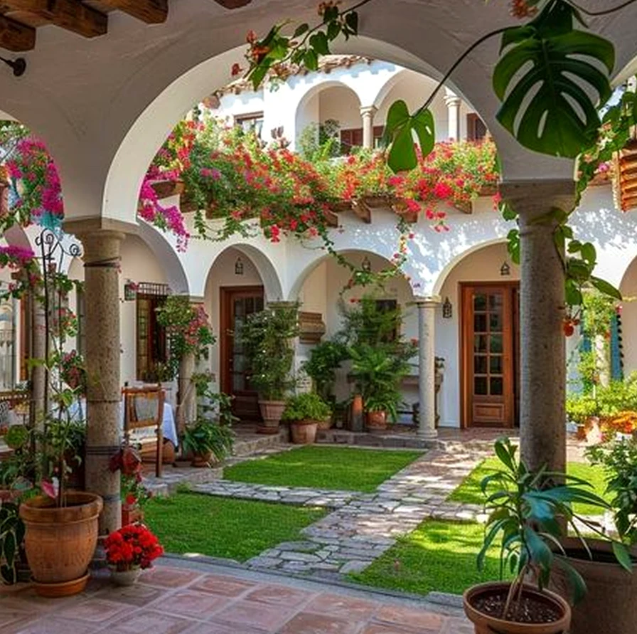 Inviting stone path brings personality to the sitting area, creating a mood that feels soft at the edges.