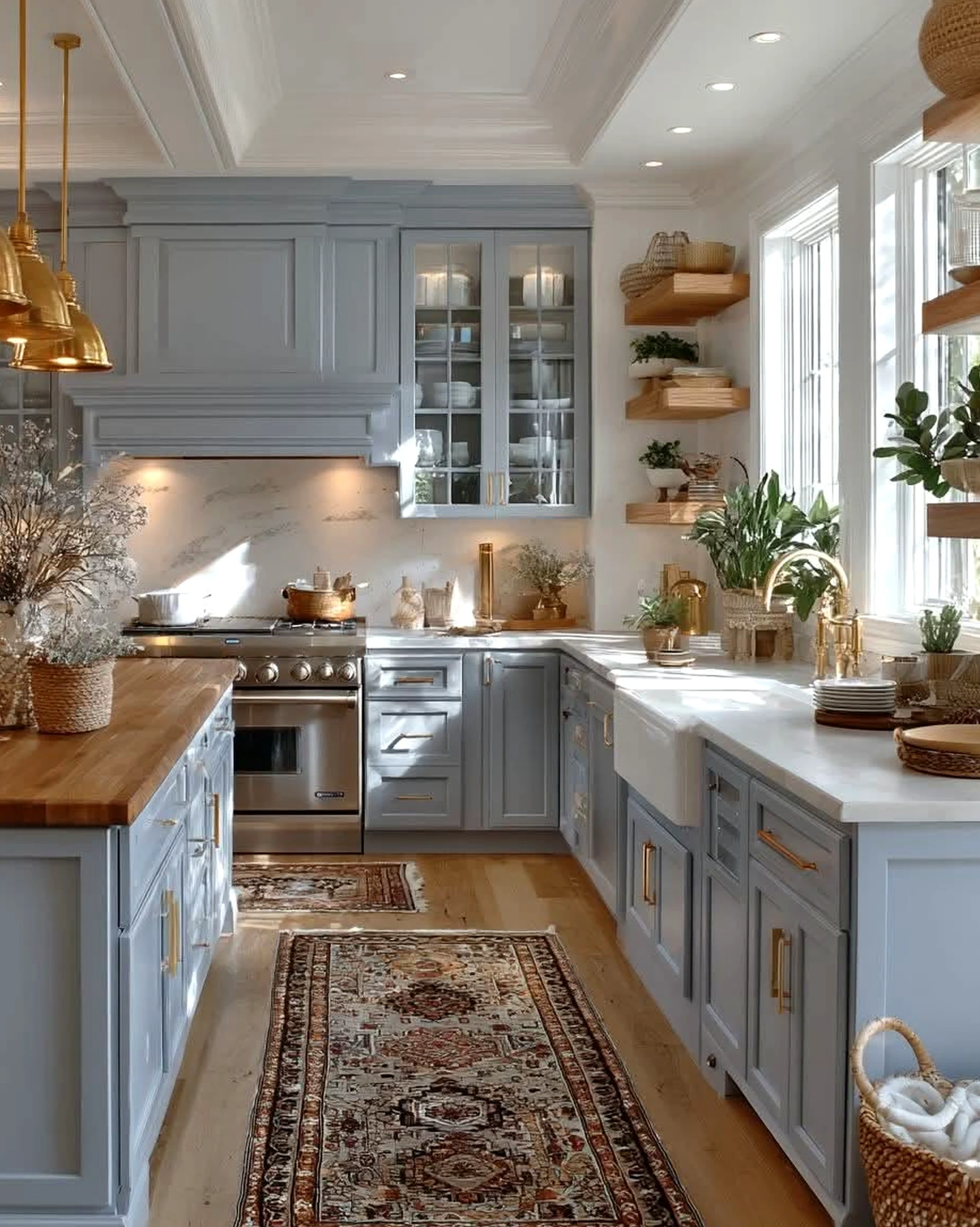 Relaxed ceiling detail draws attention to balance while the arrangement stays easy to enjoy.