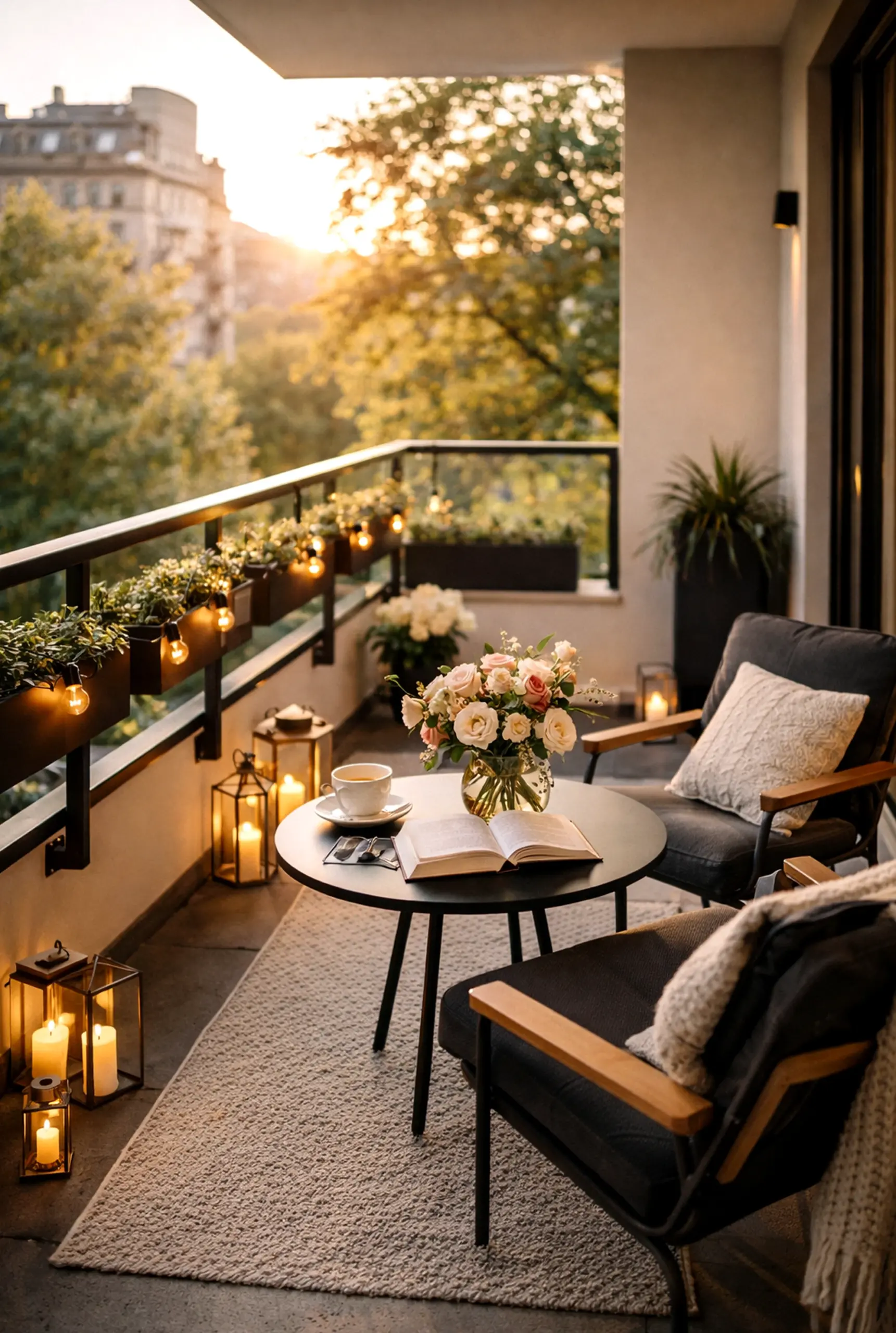 Elegant wood shelving supports the outdoor space through shape, leaving the space feeling clear and inviting.