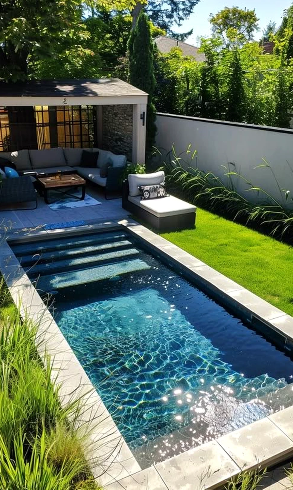 Balanced fireplace area gives the outdoor space more focus, so the whole view feels ready for quiet use.