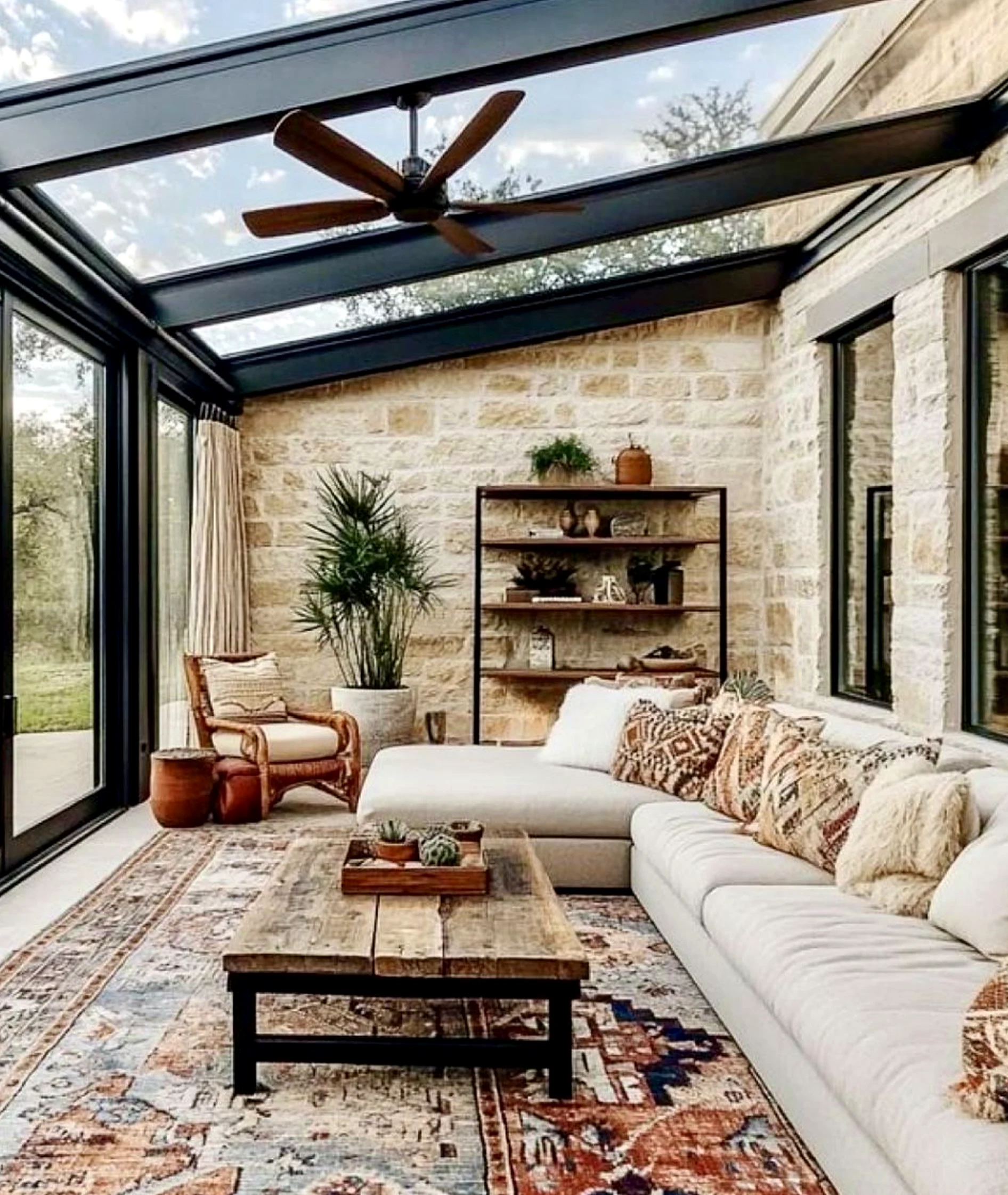 Inviting soft sofa anchors the view with movement, giving the view a mood that feels simple yet expressive.