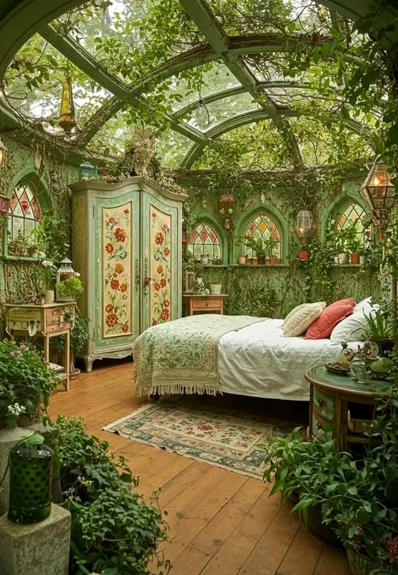 Quiet floor pattern gives the setting more softness, so the whole view feels warm without clutter.