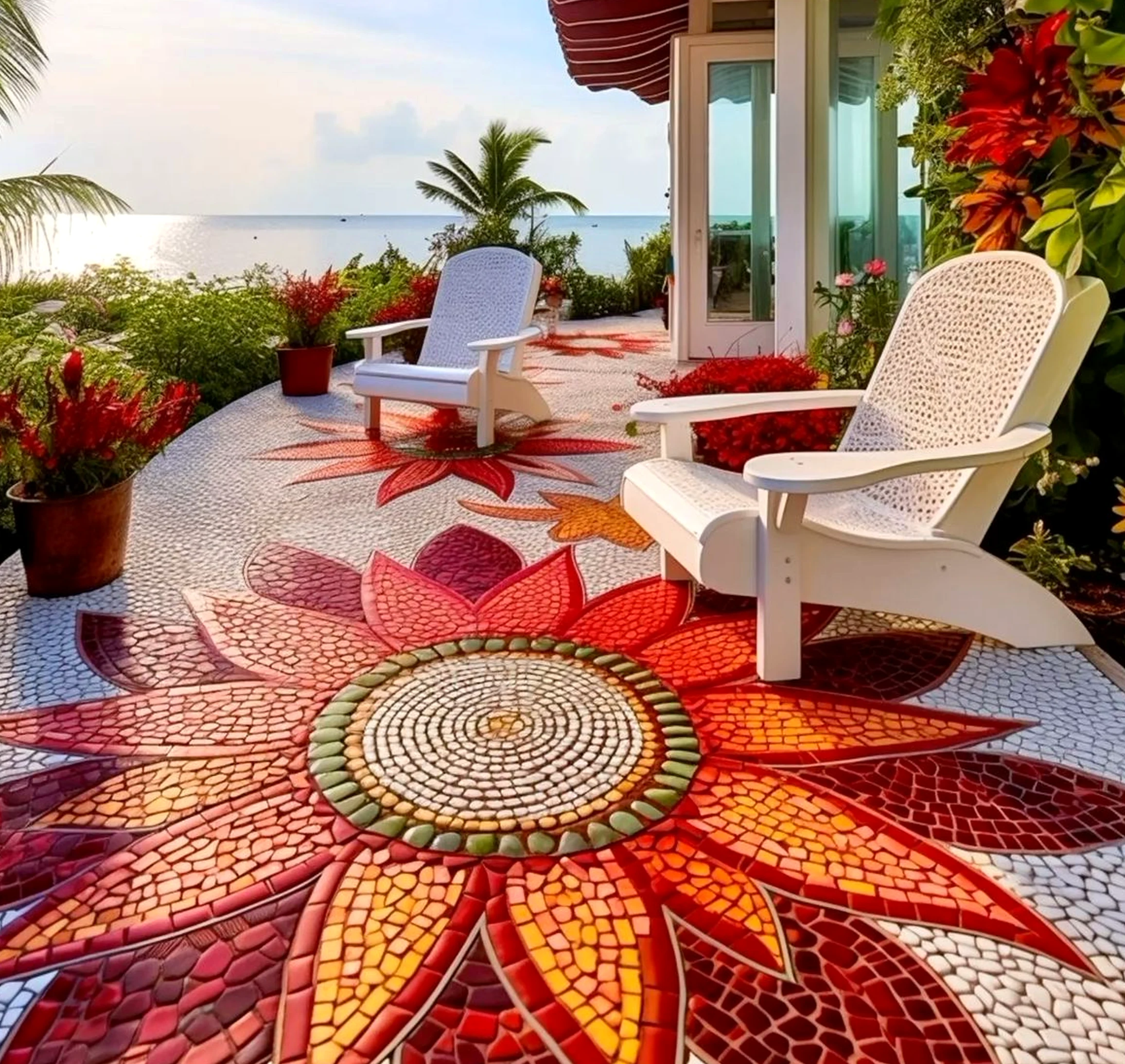 Warm balcony scene brings a useful note of charm, making the sitting area feel pleasantly composed.