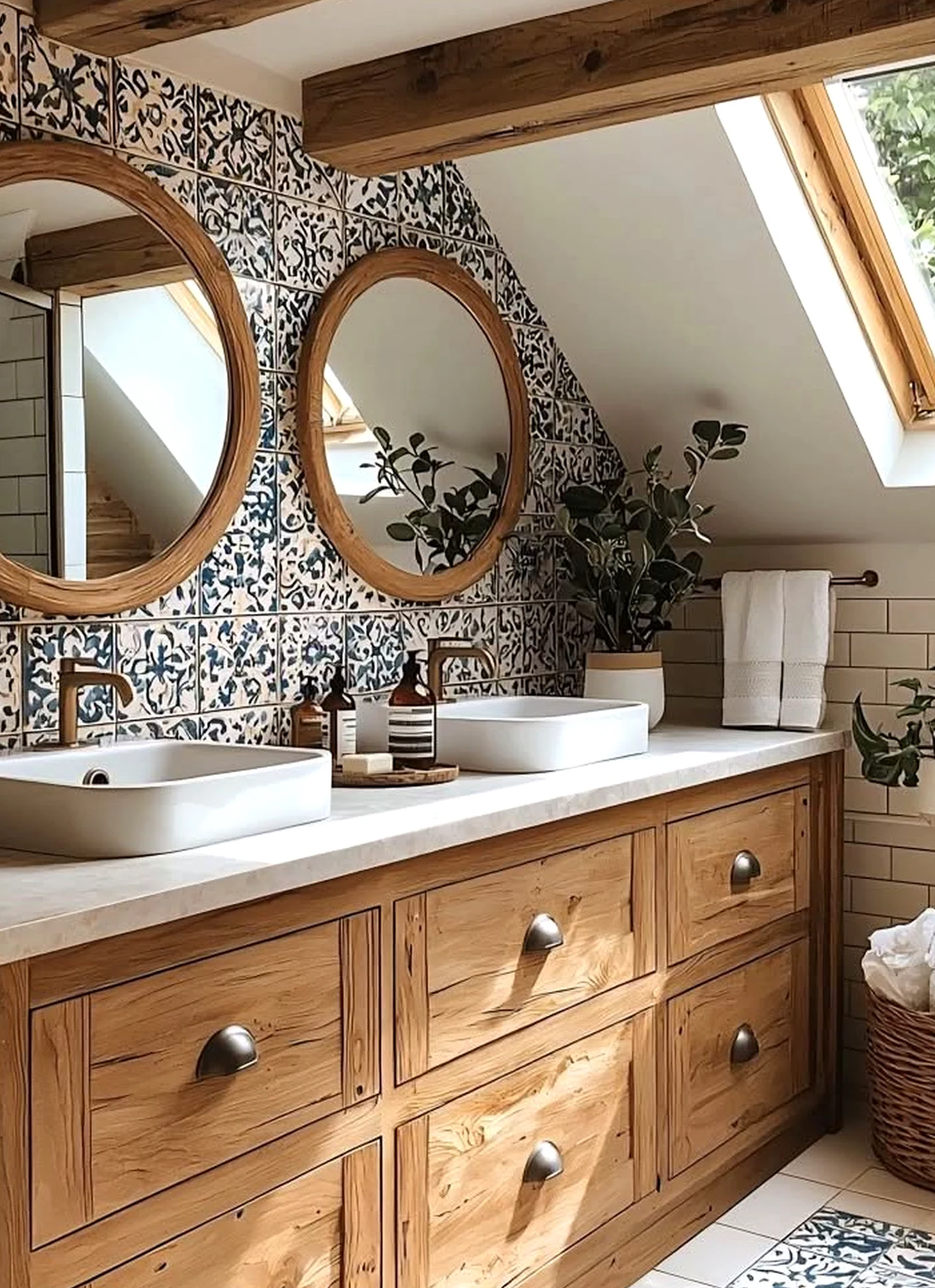Textured bathroom vanity brings comfort to the room, creating a mood that feels ready for quiet use.