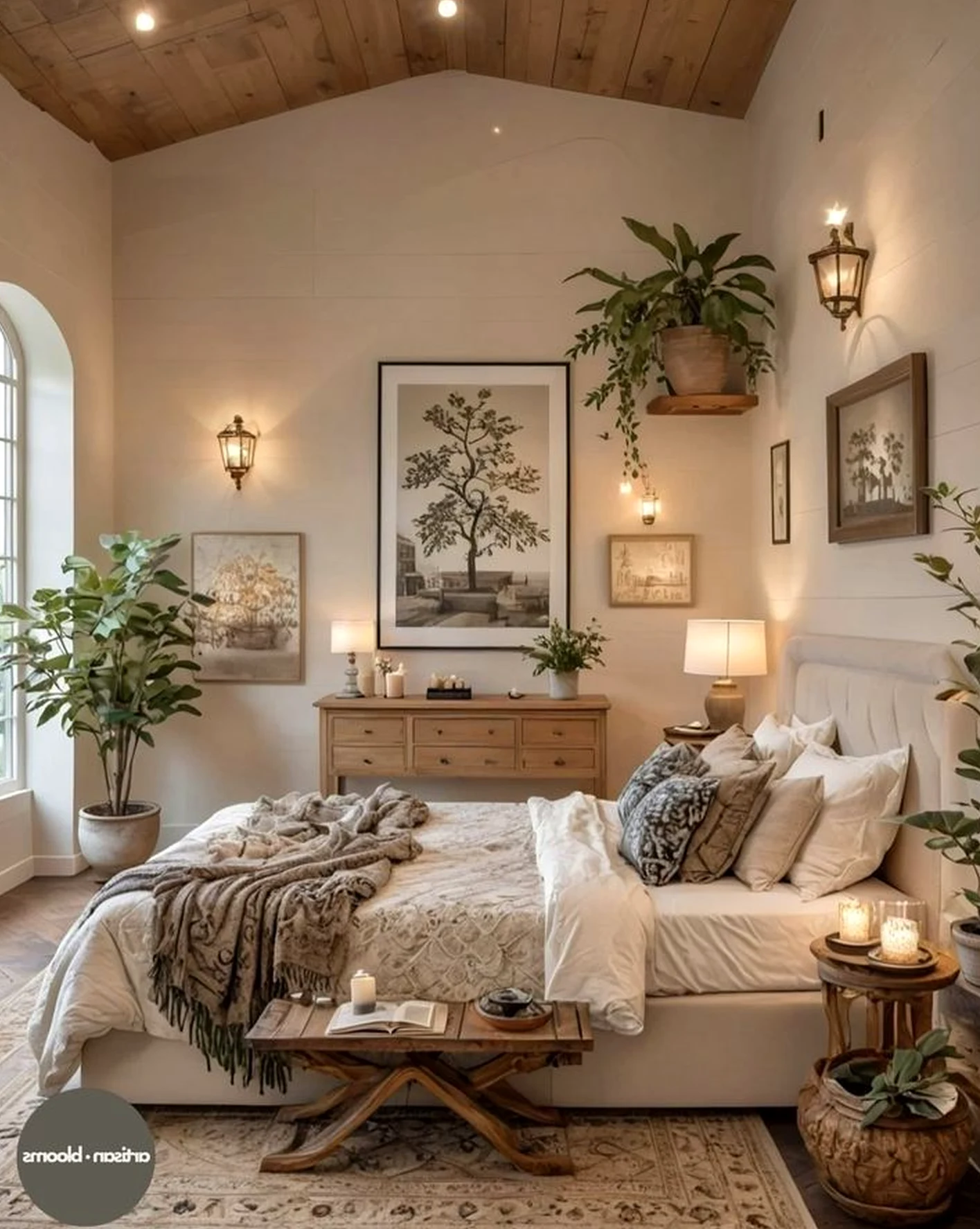 Calm courtyard view gives the wall more depth, so the whole view feels visually grounded.