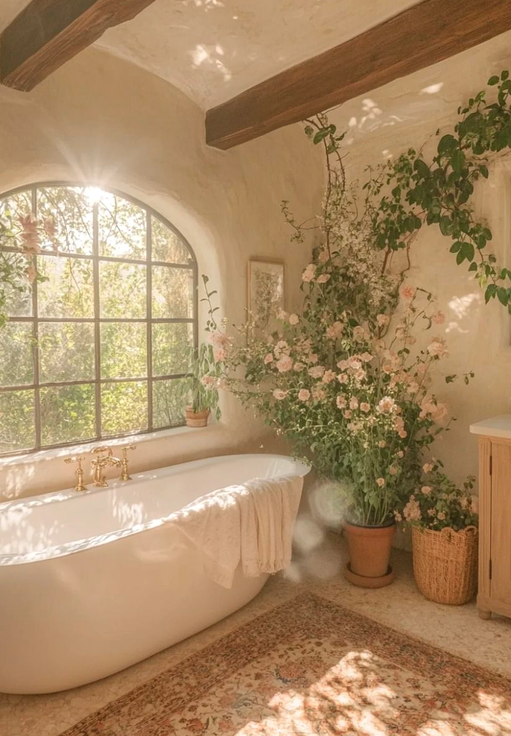 Luminous patio corner draws attention to charm while the sitting area stays quietly finished.