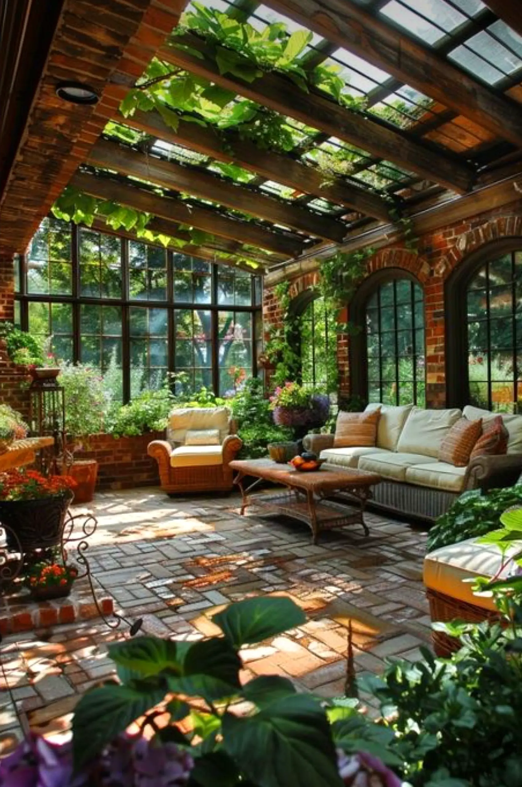 Leafy breakfast table brings a useful note of light, making the arrangement feel quietly finished.