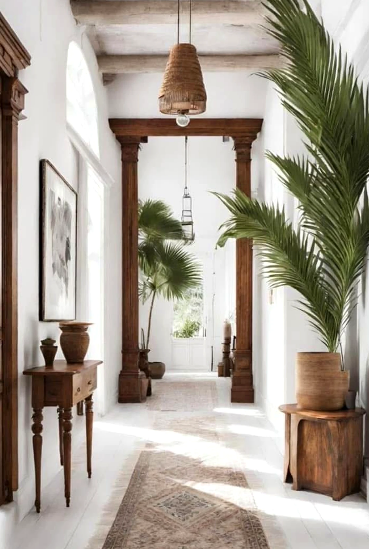 Graceful flower arrangement brings ease to the wall, creating a mood that feels warm without clutter.