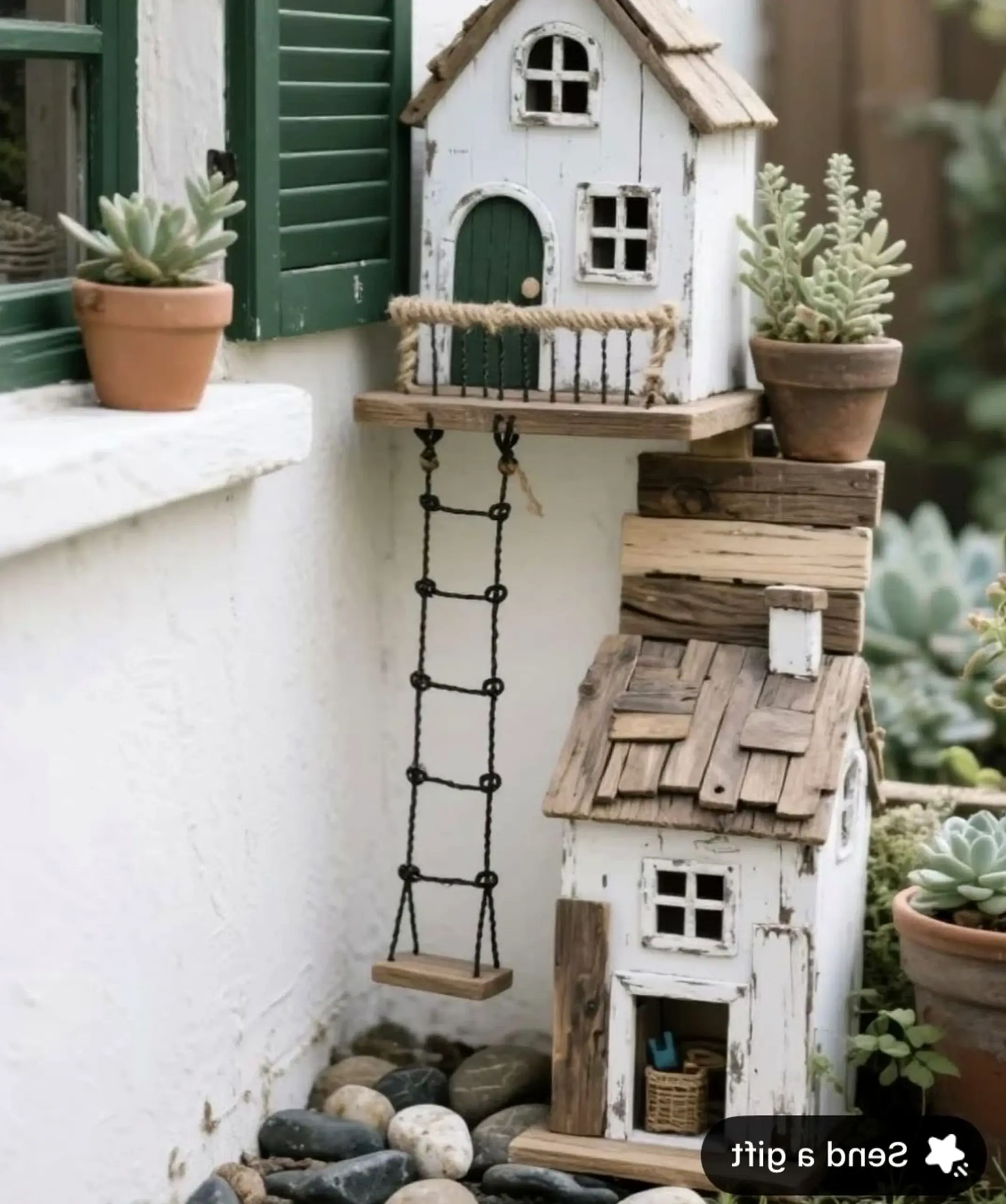 Sculptural plant shelf adds personality across the room, giving the decor a finish that feels personal and relaxed.