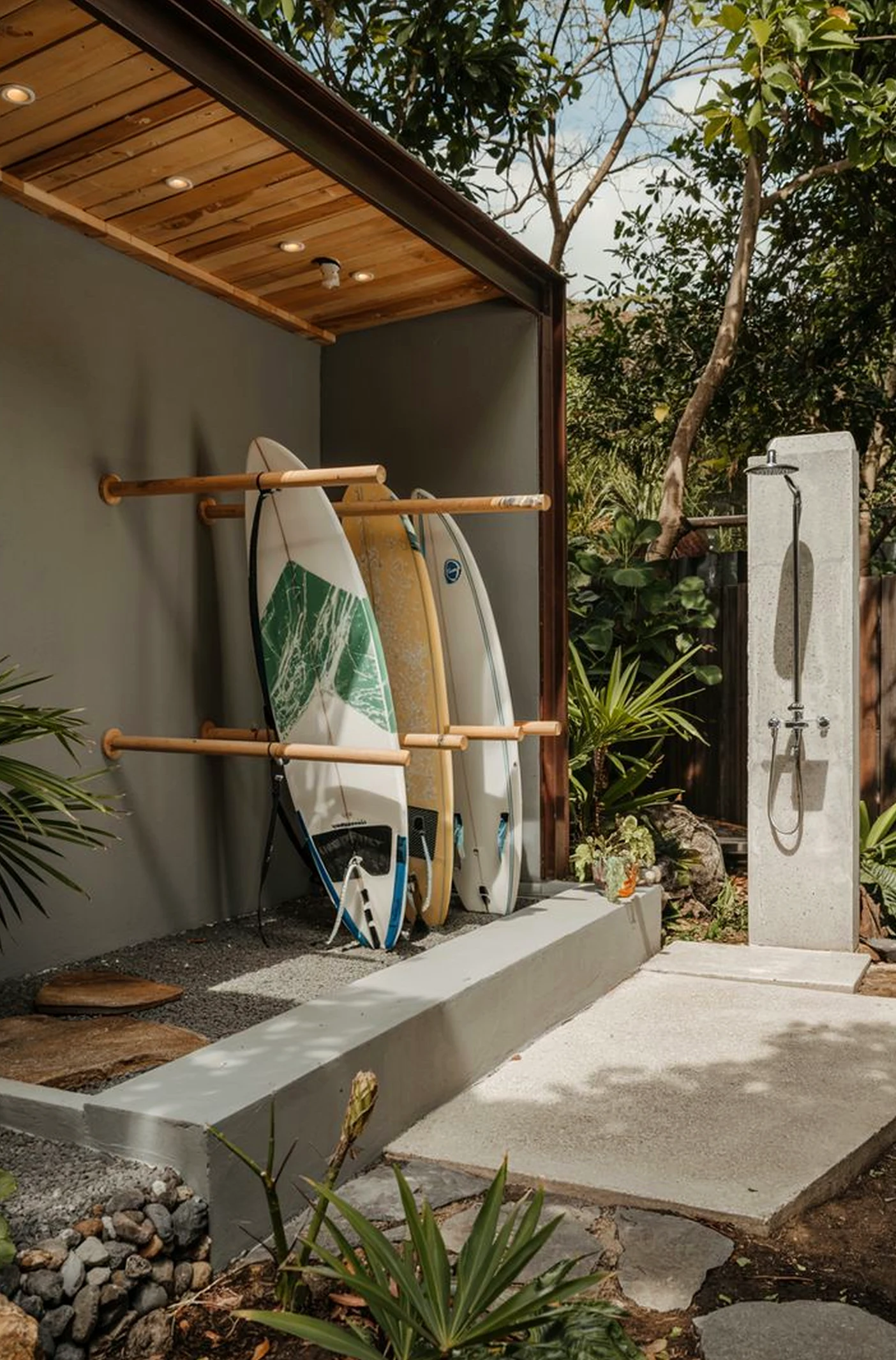 Relaxed painted door draws attention to freshness while the entry stays easy to enjoy.