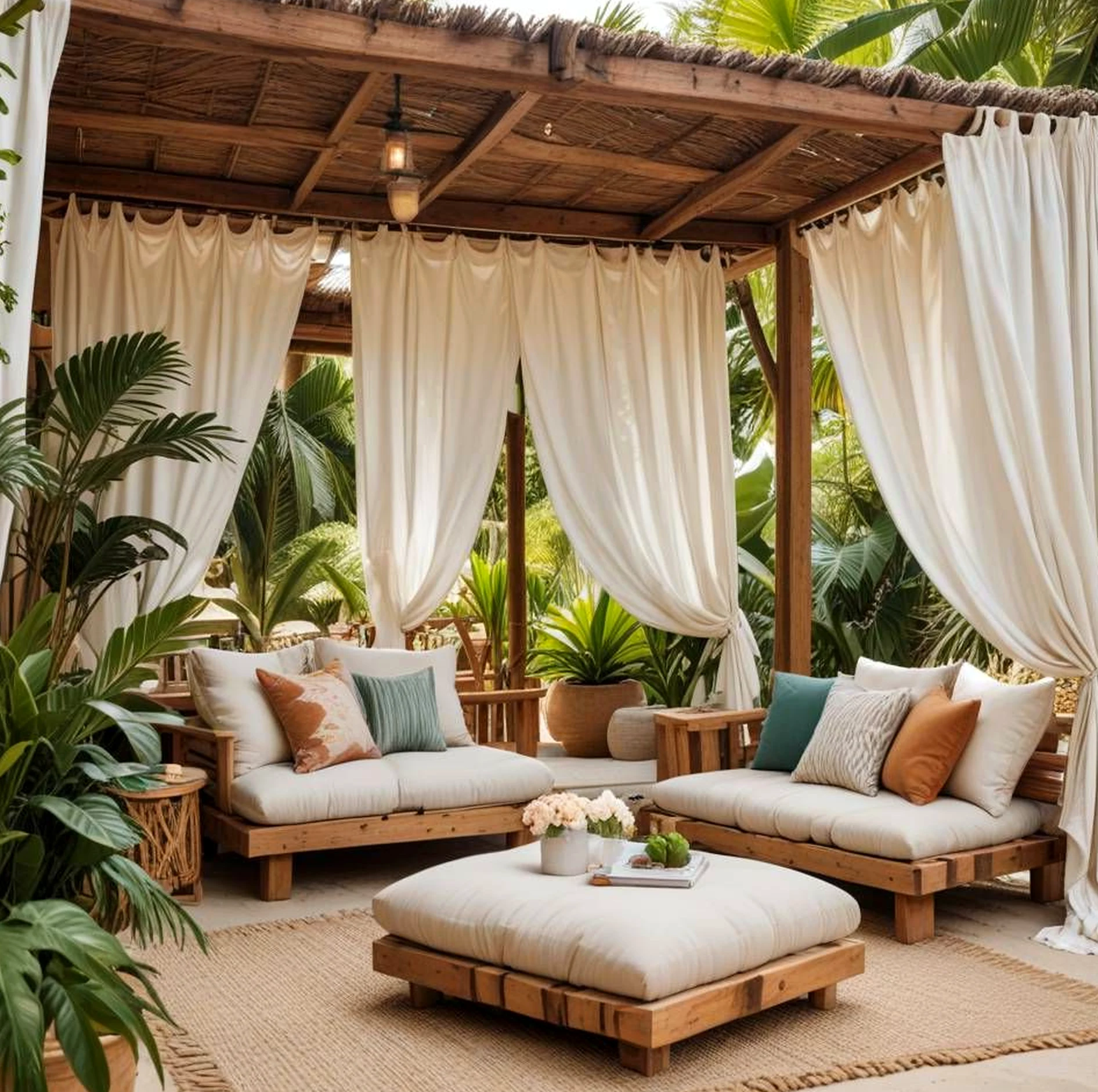 Open soft sofa supports the outdoor space through movement, leaving the space feeling pleasantly composed.