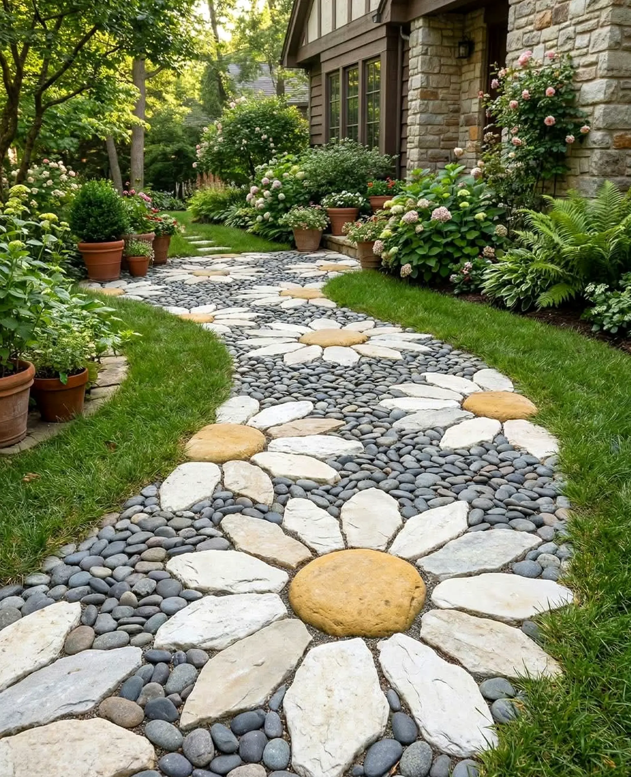 Leafy floral bed brings a useful note of charm, making the entry feel comfortable in daily use.