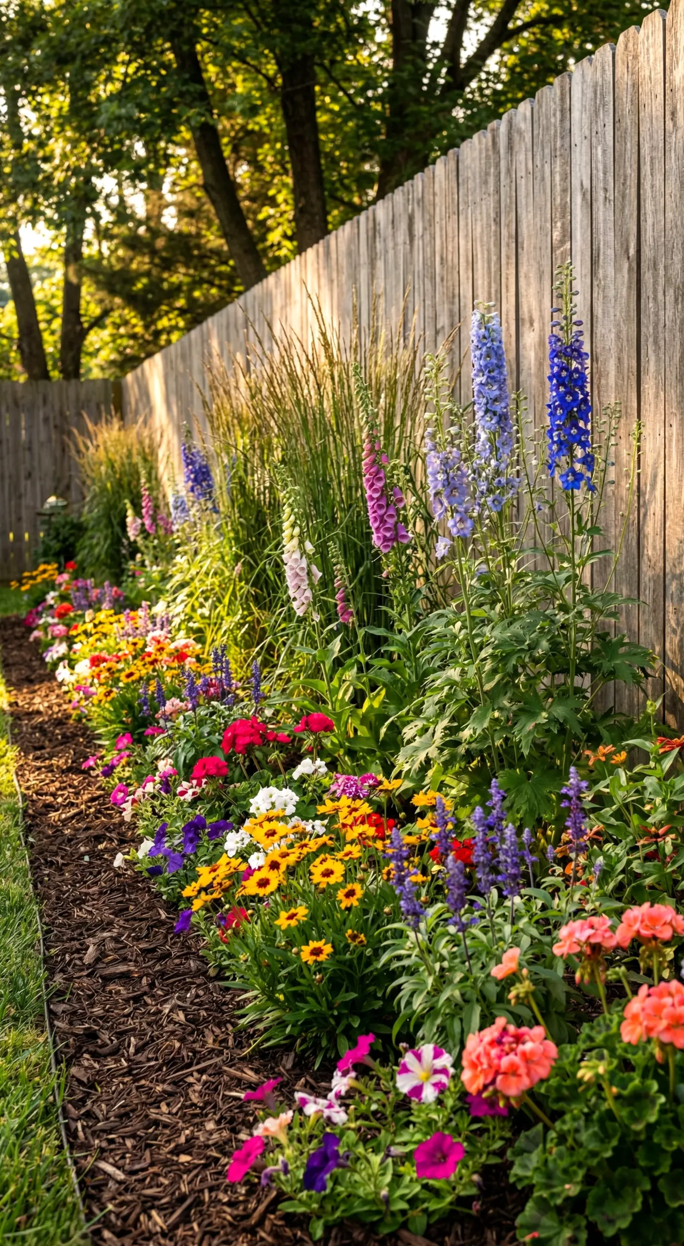 Leafy garden border brings rhythm to the composition, creating a mood that feels personal and relaxed.