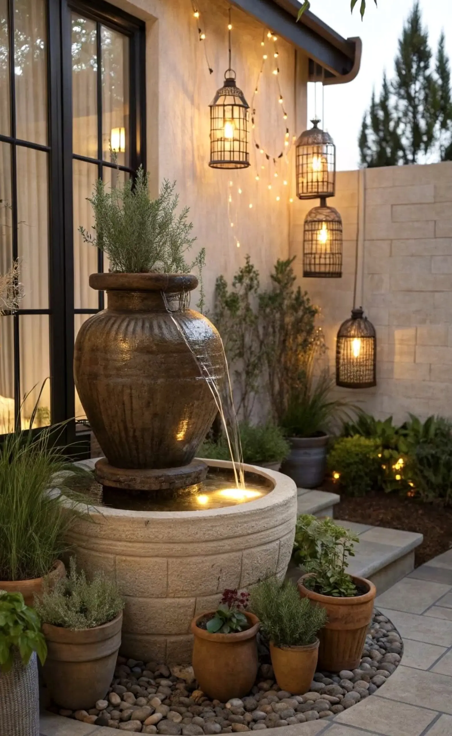 Graceful garden seating brings character to the corner, creating a mood that feels simple yet expressive.