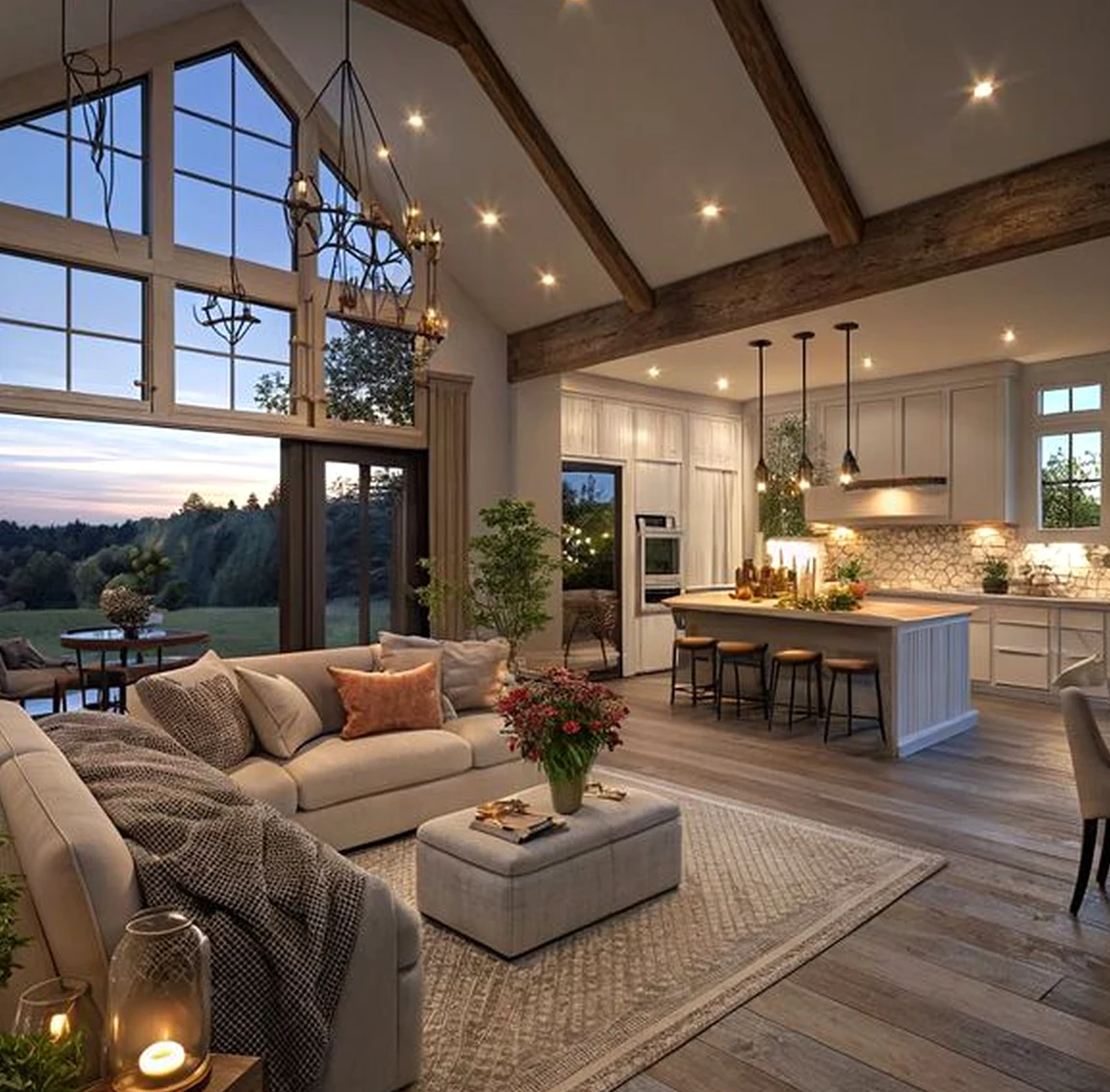 Textured stone terrace adds comfort across the garden edge, giving the decor a finish that feels open and lived-in.