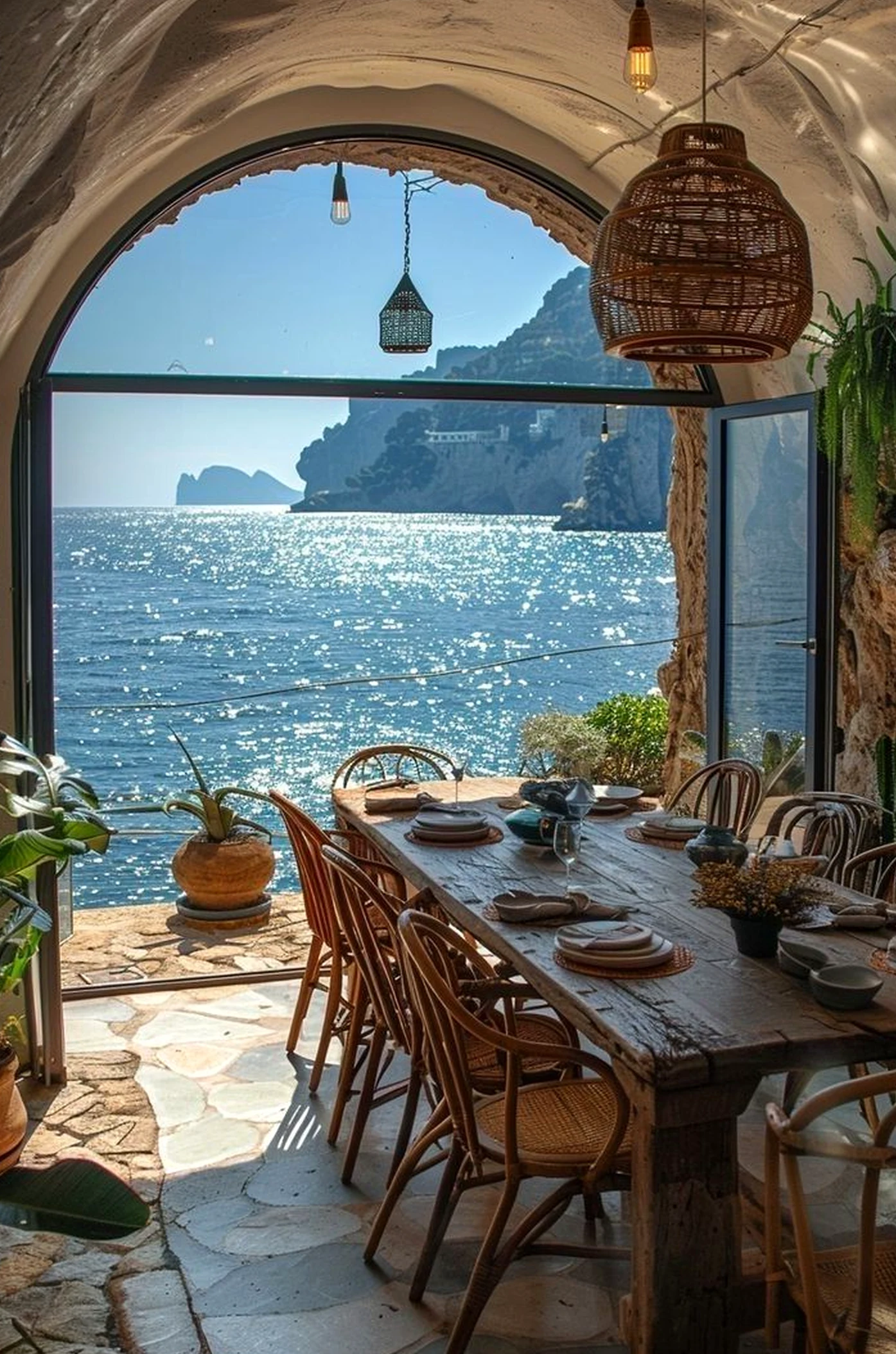 Warm breakfast table anchors the corner with character, giving the view a mood that feels settled and welcoming.