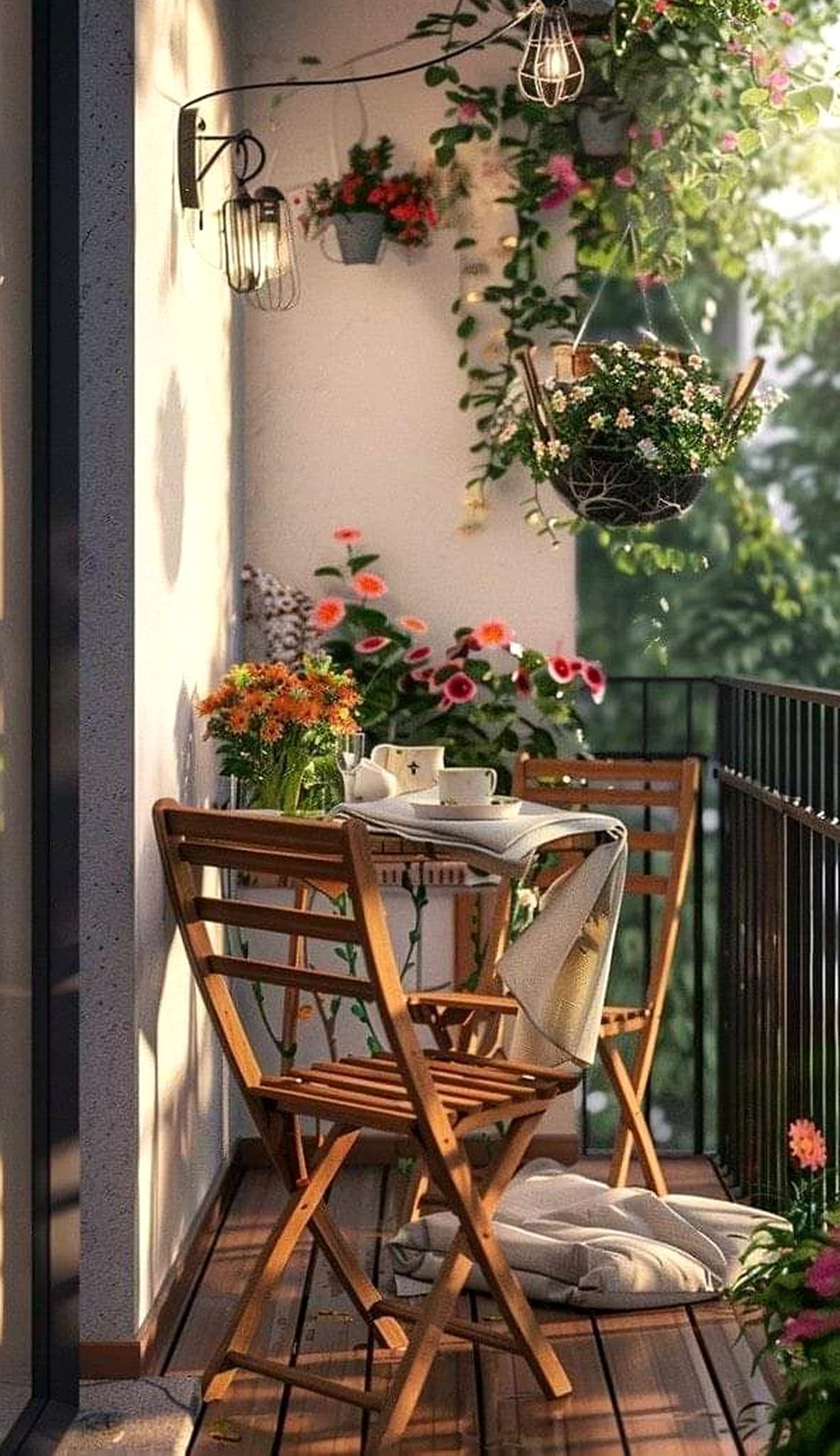 Colorful woven chair anchors the design with order, giving the view a mood that feels visually grounded.