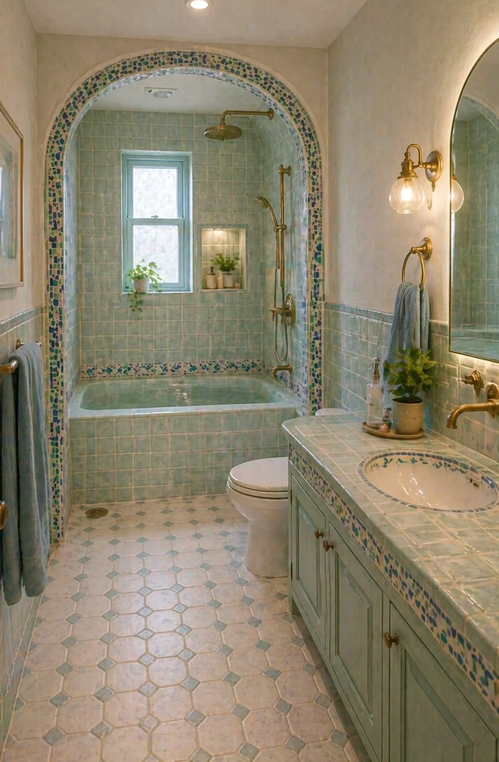 Bright arched doorway adds a clear layer of freshness, helping the garden edge feel warm without clutter.