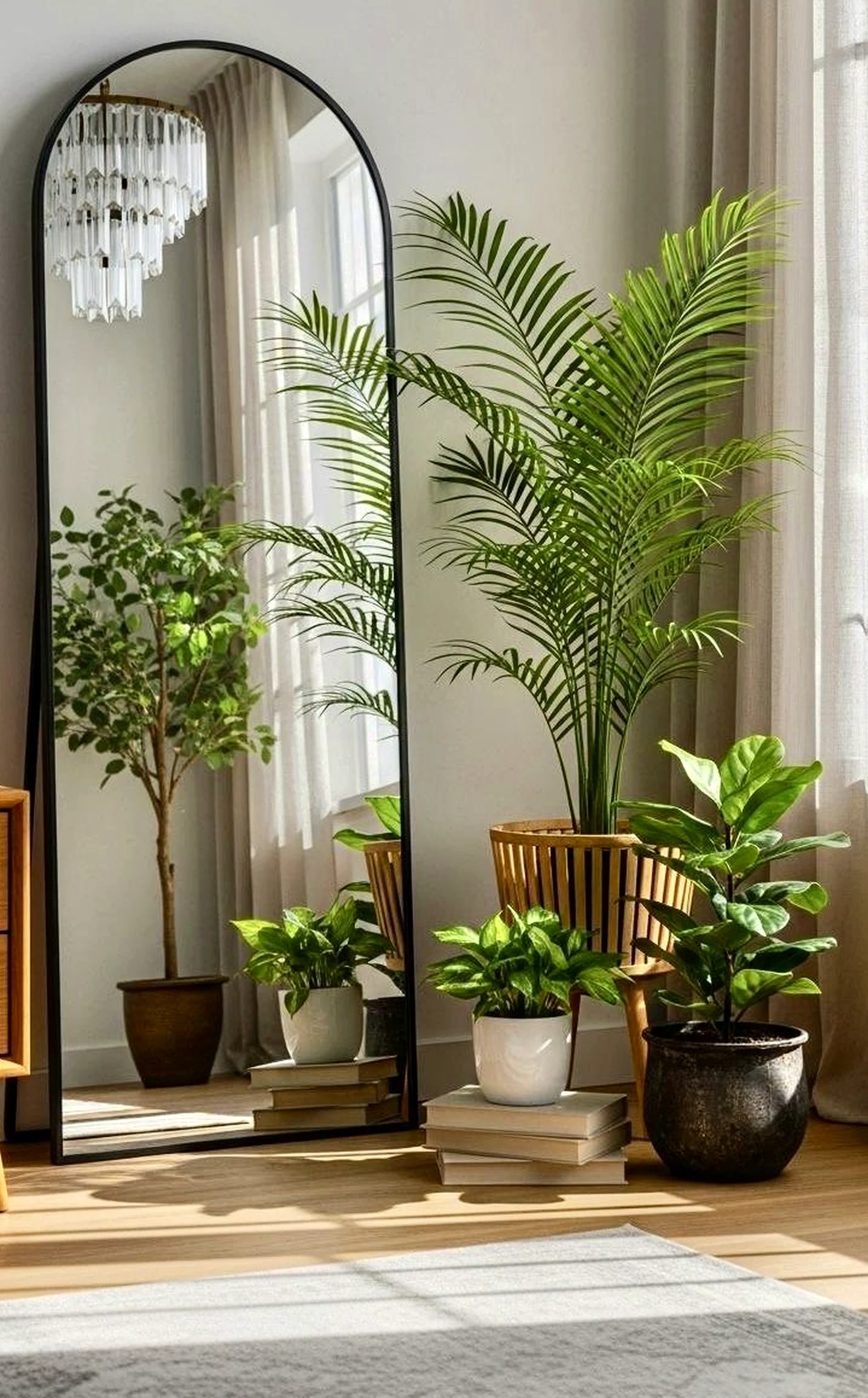 Refined sunlit room introduces shape into the setting, keeping the atmosphere fresh and intentional.